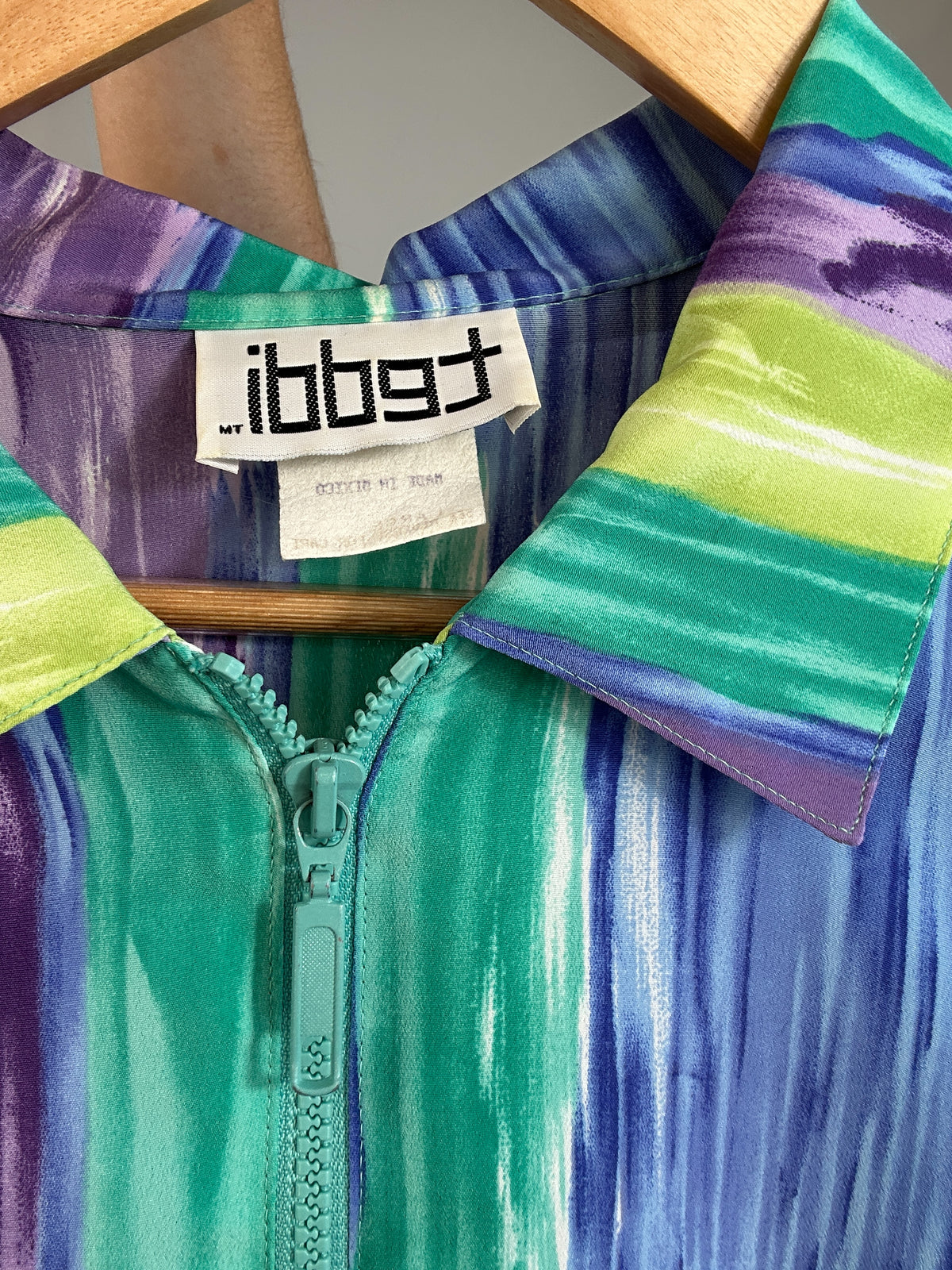 Vintage Multicolored Abstract Zip Up Bomber Jacket