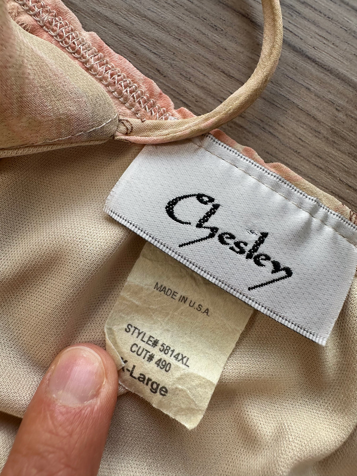 Vintage Tan Peach Printed Frilly Slip Dress Midi