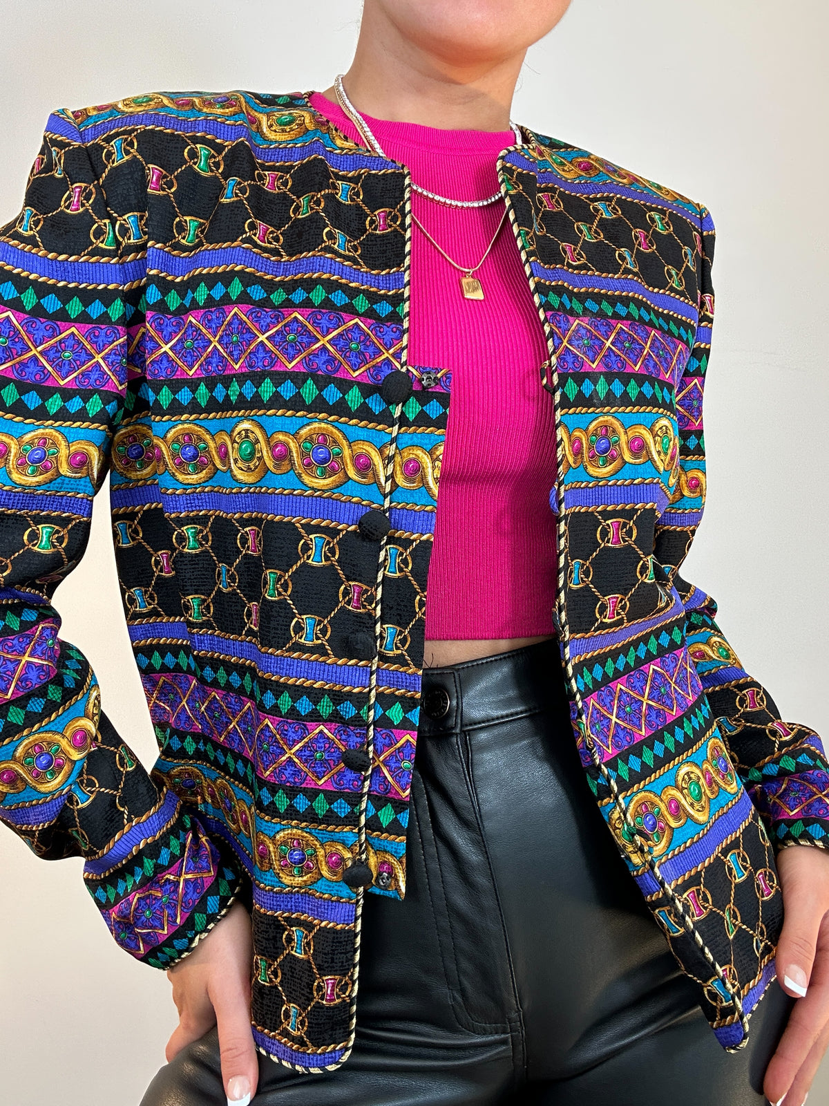 Vintage Adrianna Papel Silk Jewel Printed Jacket