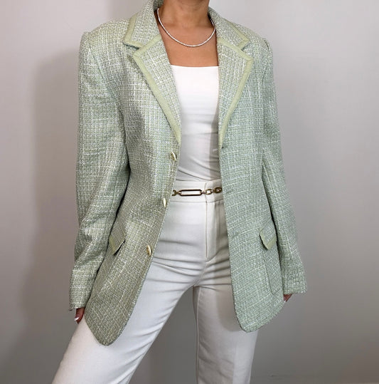 Vintage Mint Green Tweed Shimmer Jaclyn Smith Blazer