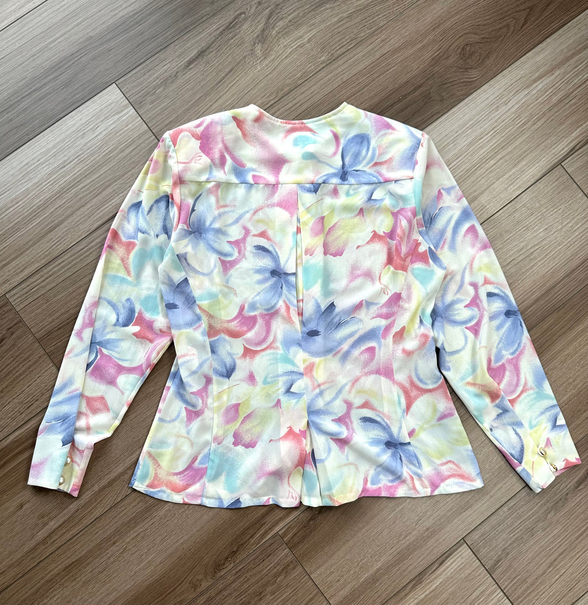 Vintage Pastel Floral Button Up Blouse