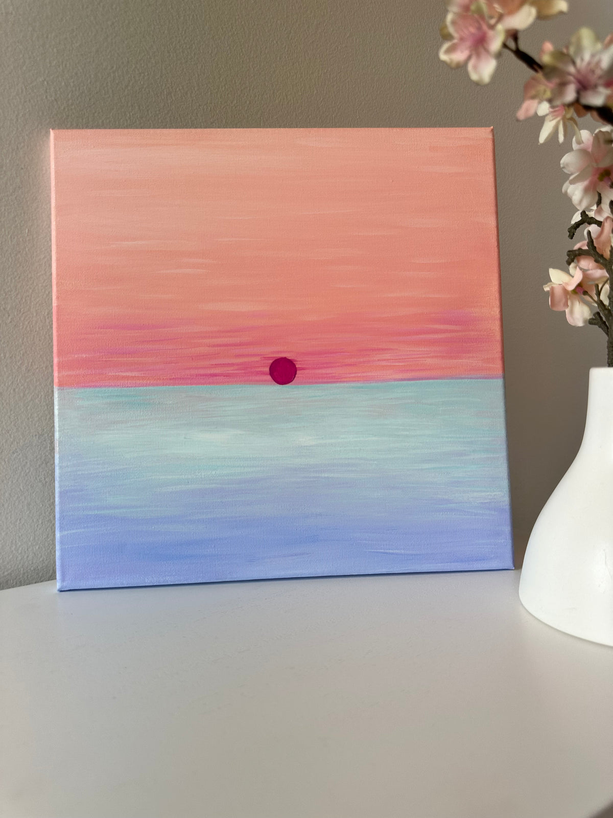 "Dawn" 12x12 Abstract Ocean Sunset Original Painting by Cena Macklin