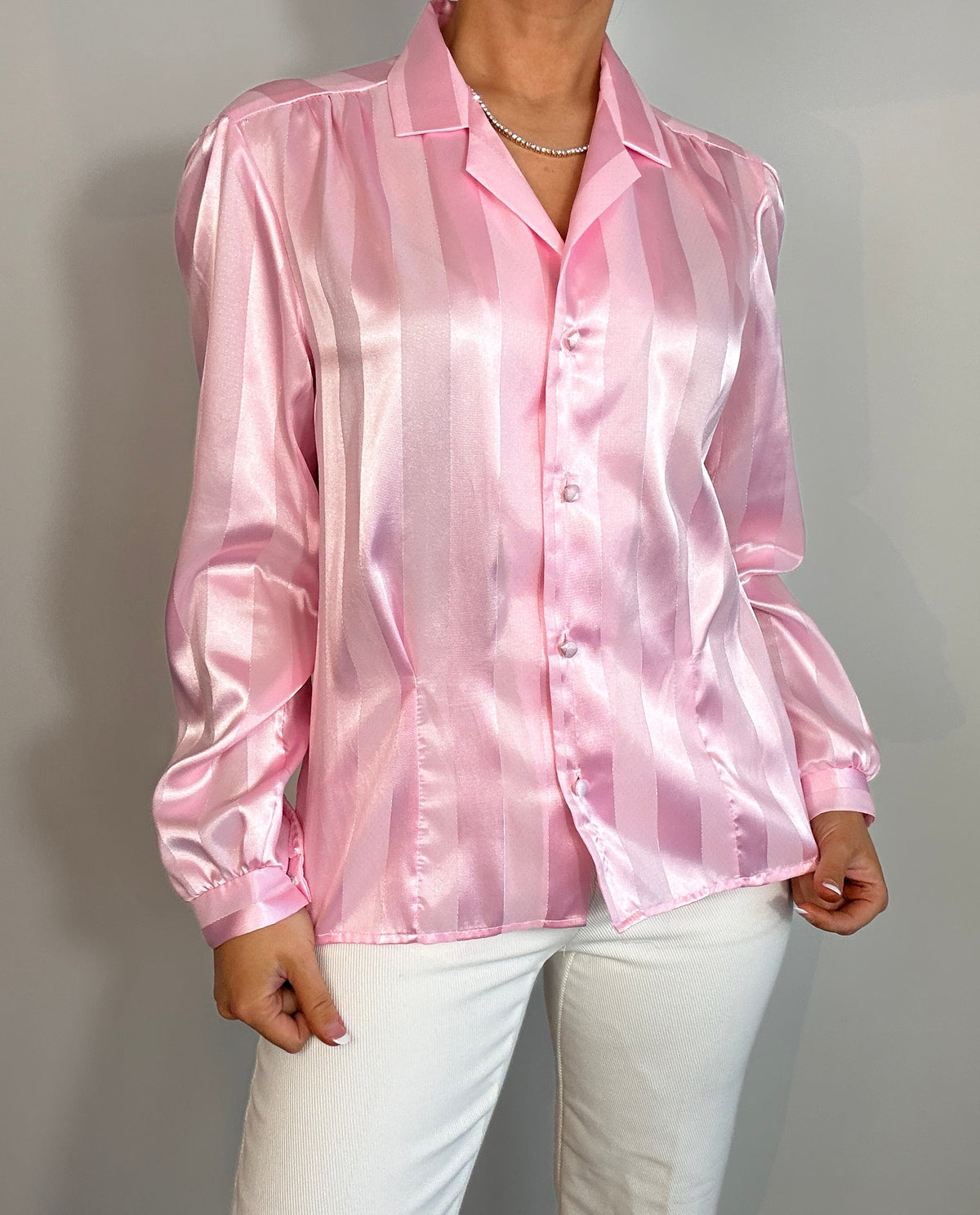 Vintage Cristina Light Pink Striped Button Down Top