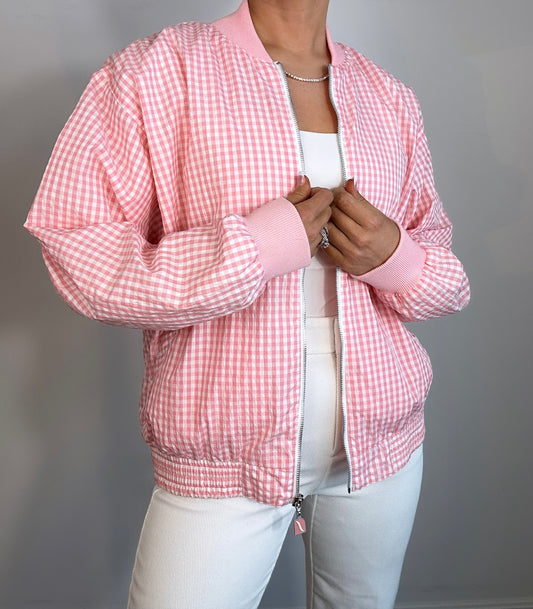 Vintage Lavon 1980s Windbreaker Pink Checker Plaid Bomber Jackey