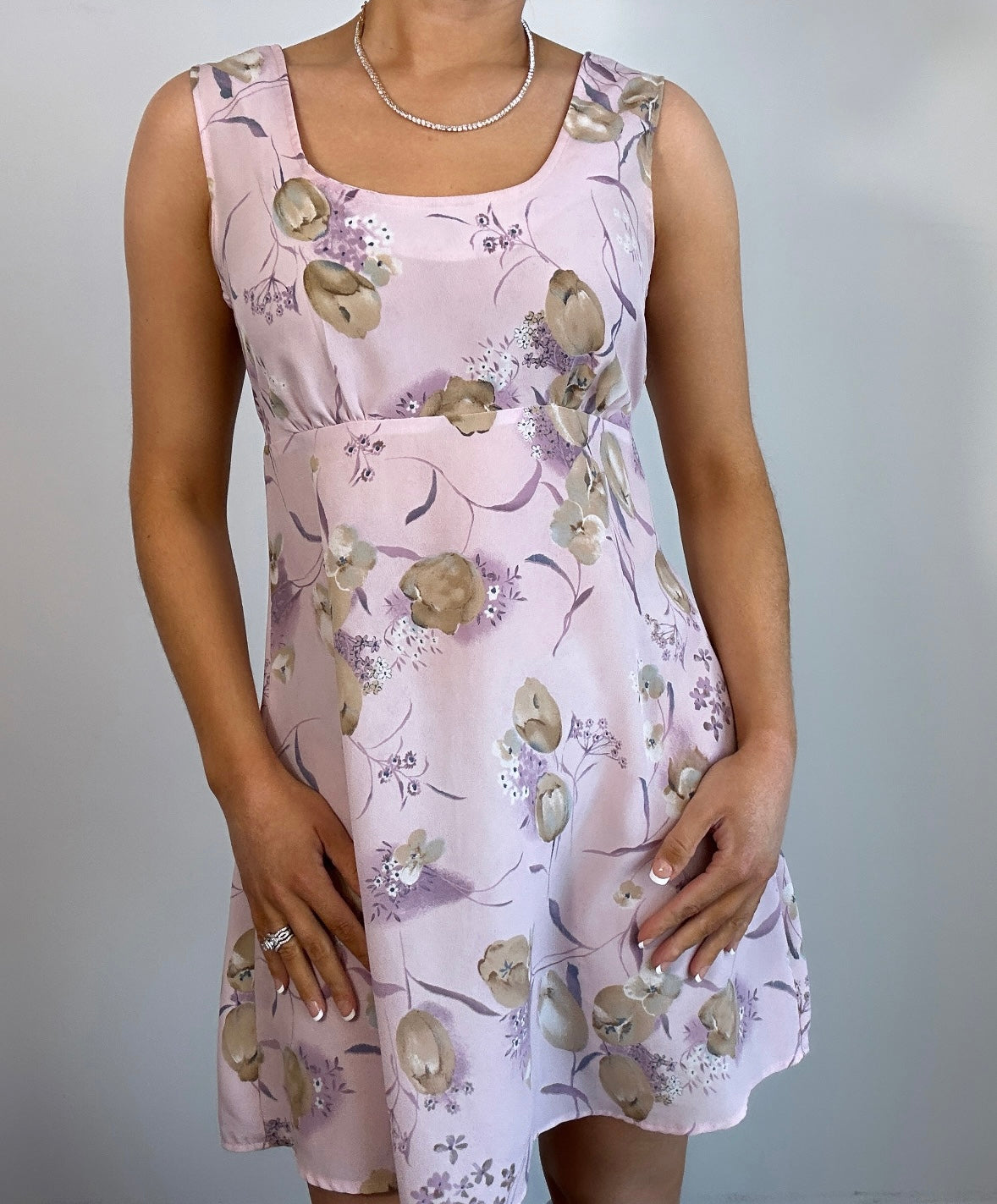 Vintage Brentwood Lavender Tan Floral Mini Dress