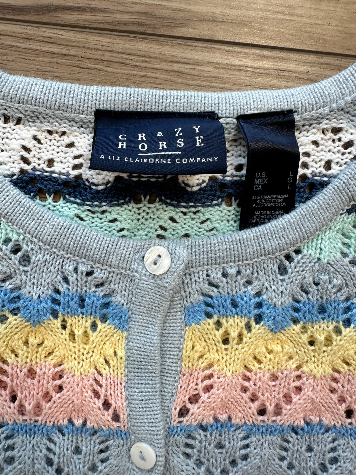 Vintage Crazy Horse Crochet Pastel Short Sleeve Knit Top