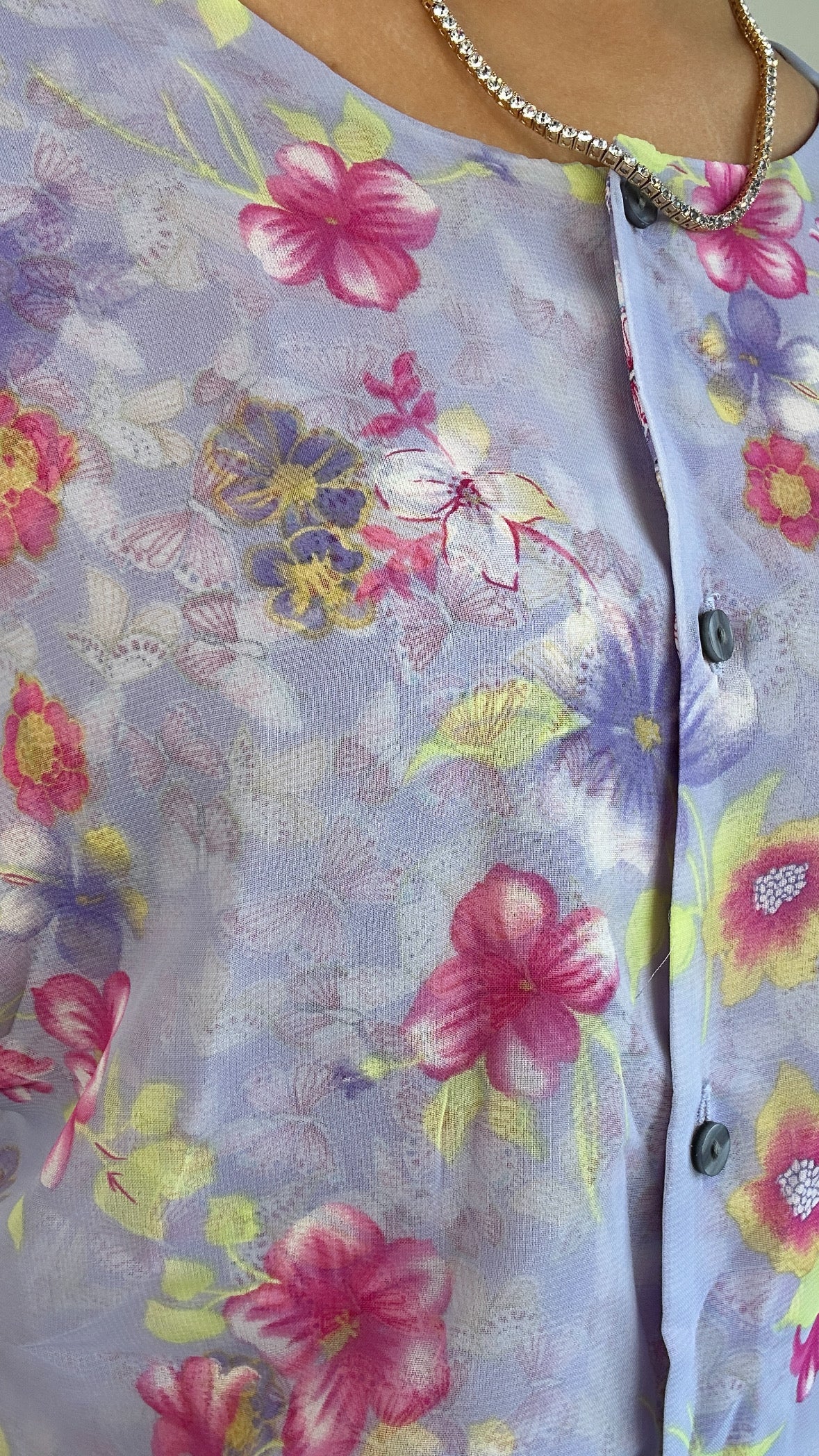 Vintage Lavender Pink Reversible Butterfly Floral Blouse