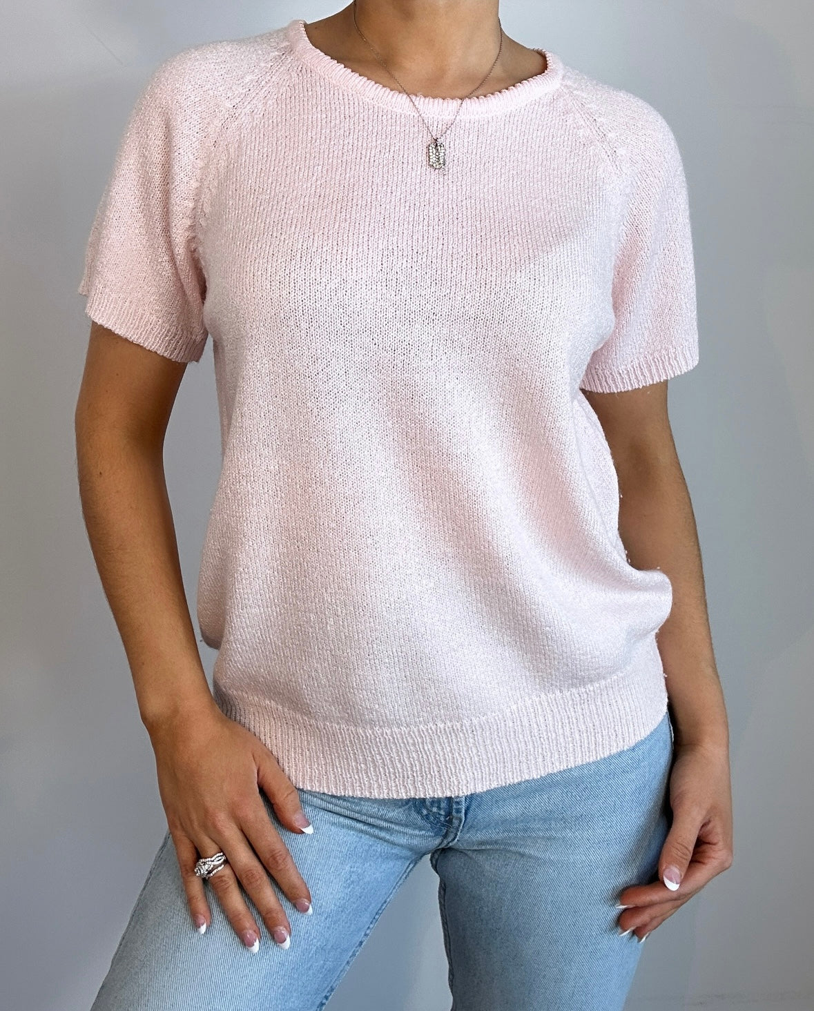 Vintage Light Pink Emily Rose Sweater Knit Short Sleeve Top