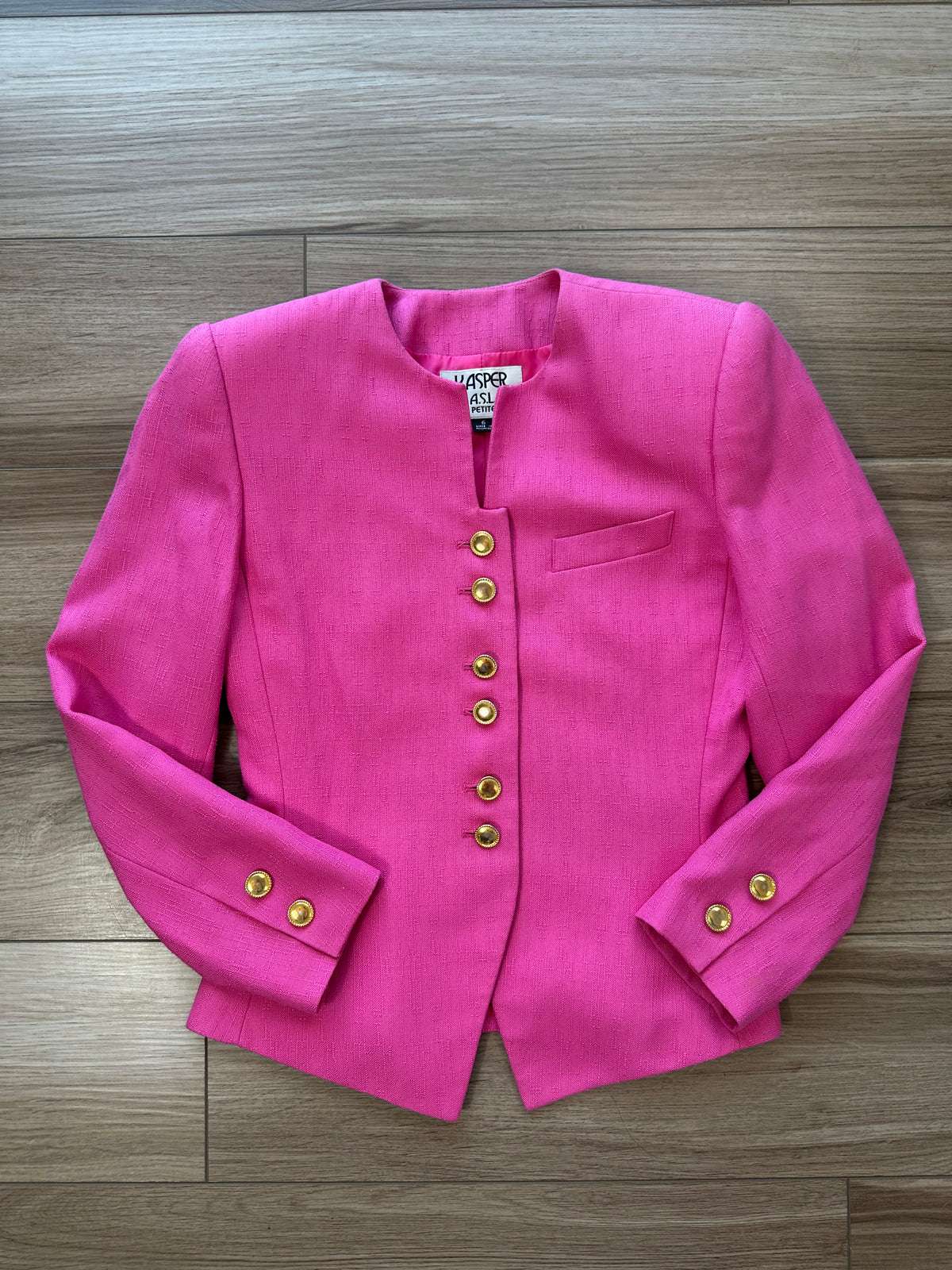 Vintage Hot Pink Kasper ASL Structured Blazer with Gold Buttons