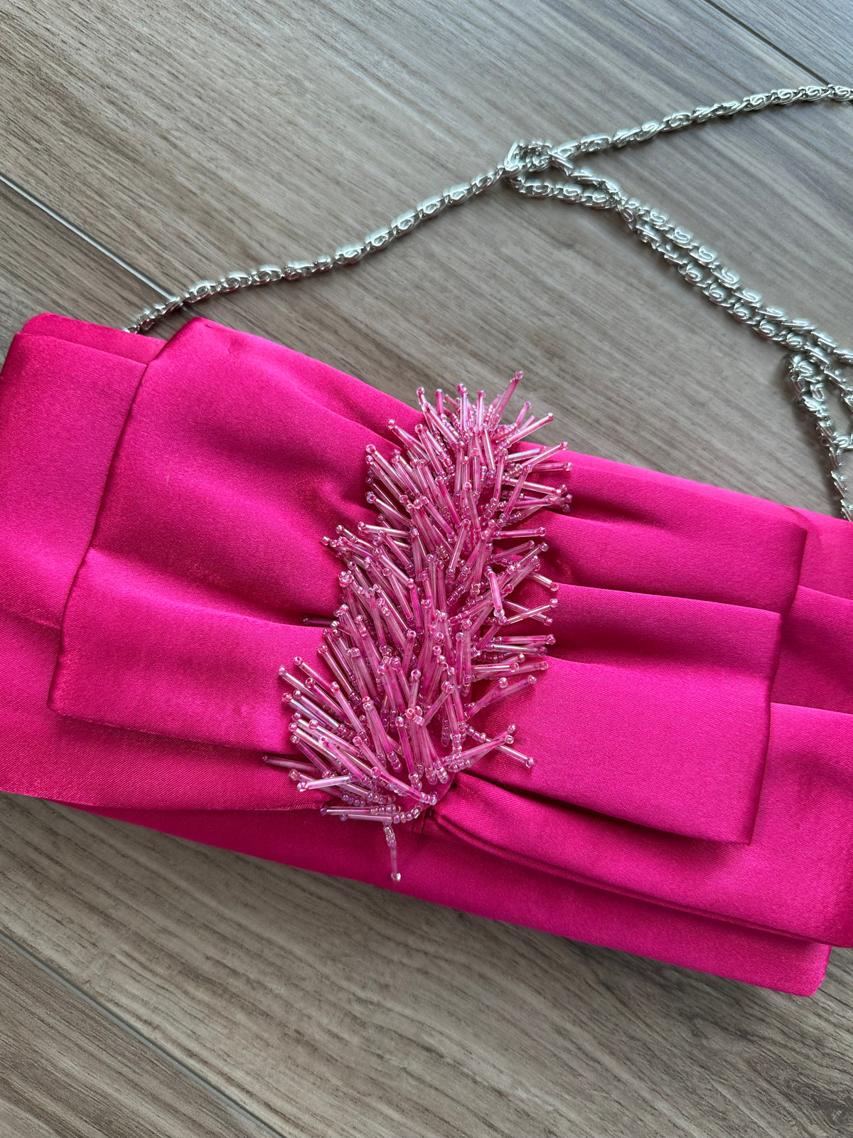 Vintage Hot Pink Beaded Satin Clutch Purse