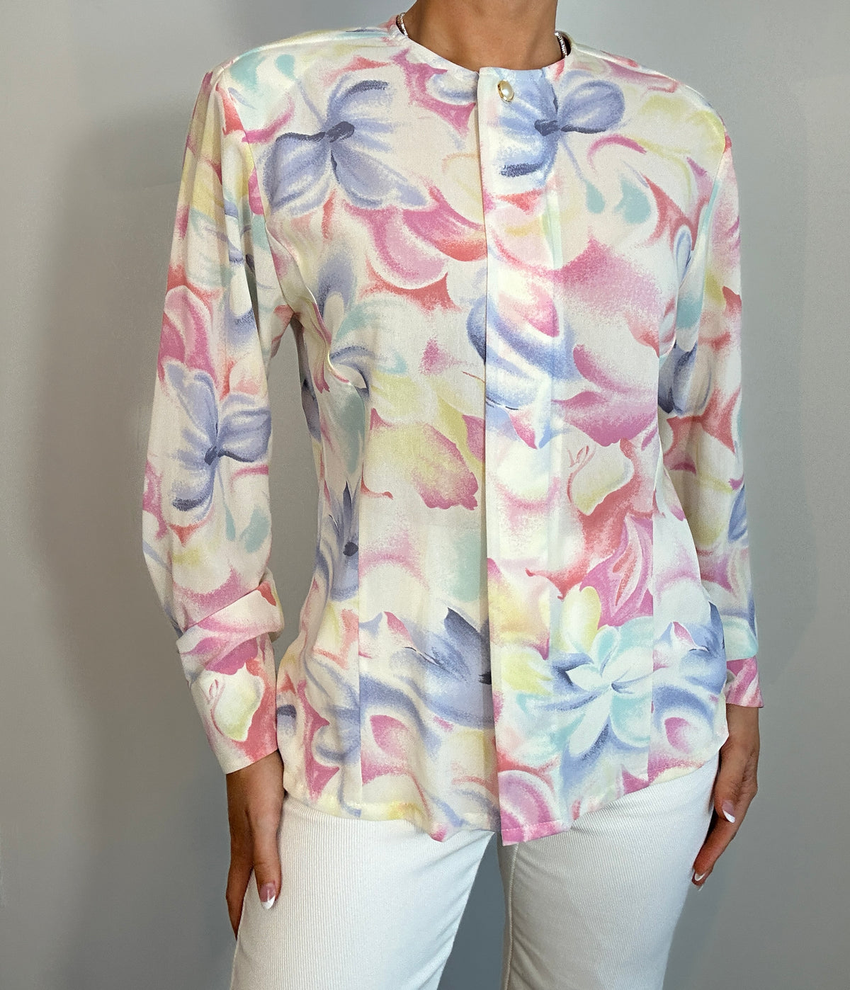 Vintage Pastel Floral Button Up Blouse
