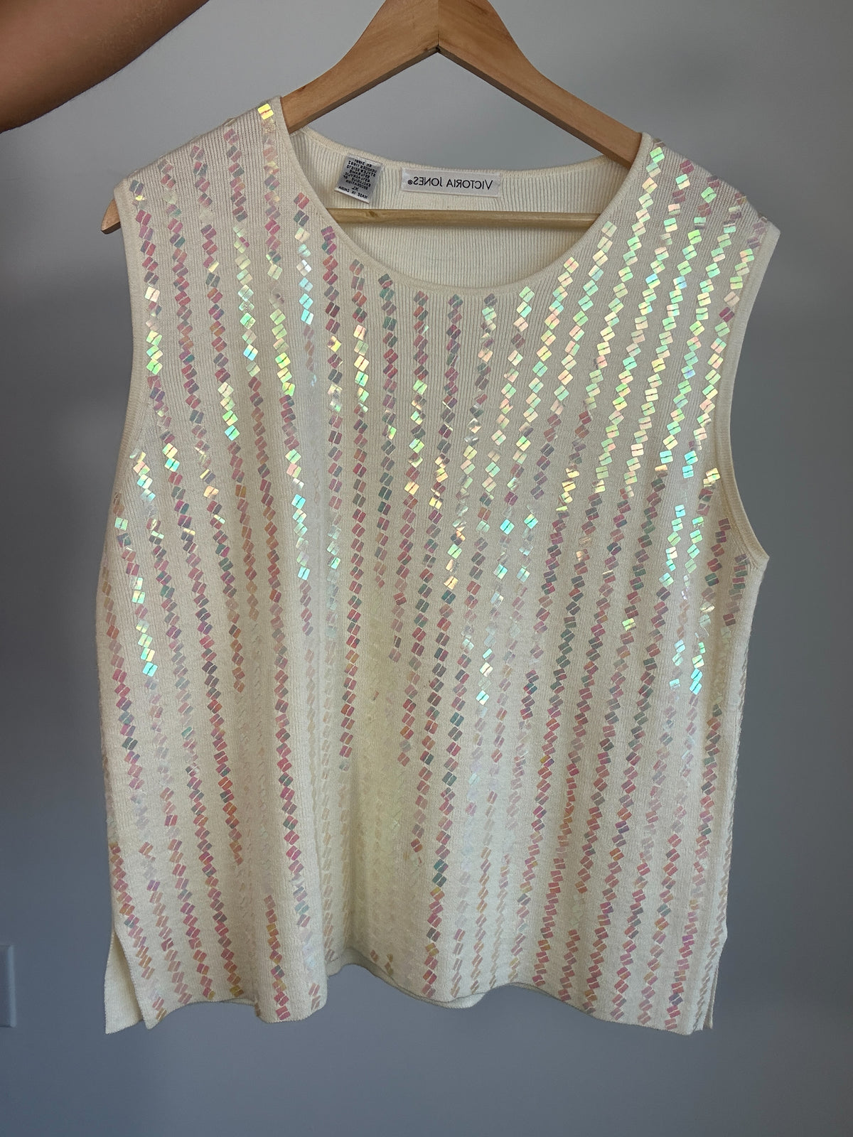Vintage Victoria Jones Cream Sequin Knit Tank Top