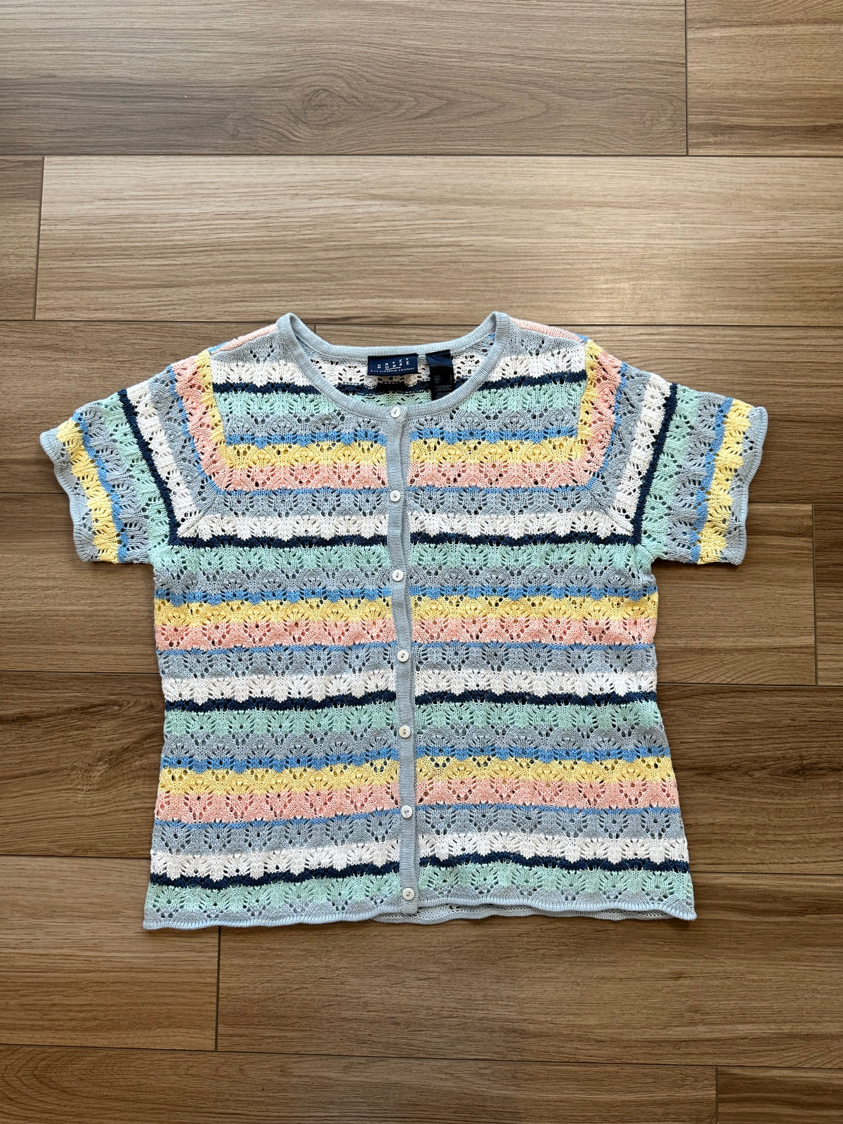 Vintage Crazy Horse Crochet Pastel Short Sleeve Knit Top