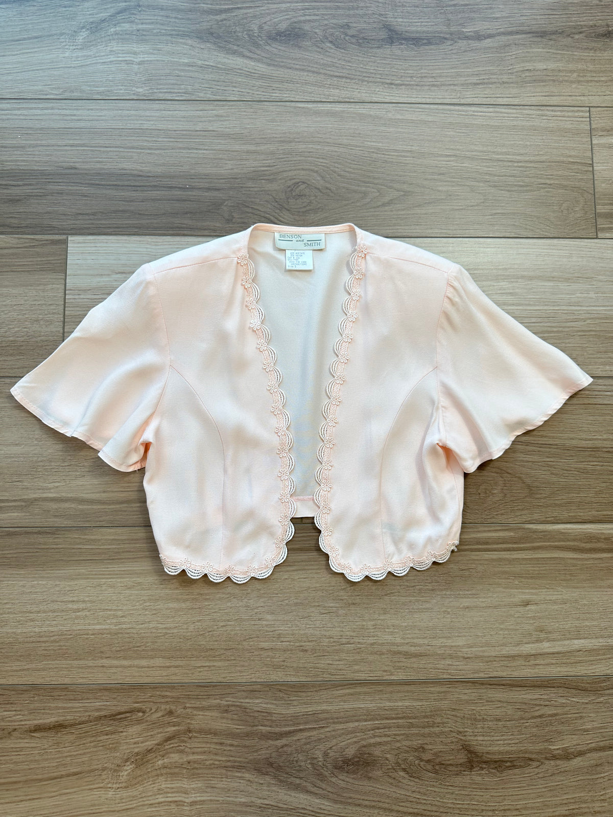 Vintage Light Pink Lace Trim Crop Bolero Top