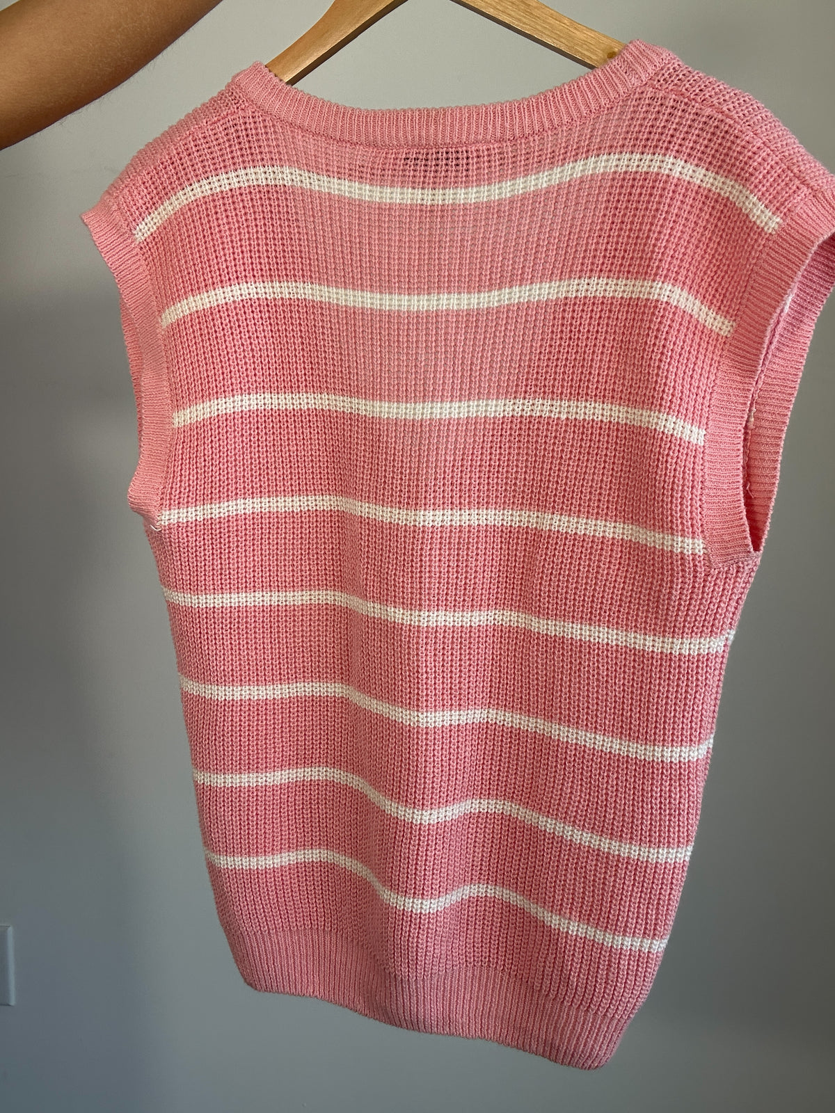 Vintage Eileen Pink White Striped Chunky Sweater Vest