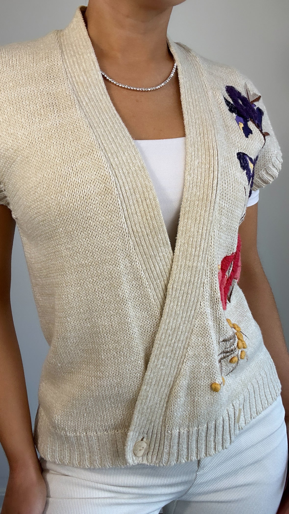 Vintage Cream Multicolor Embroidered Wrap Vest