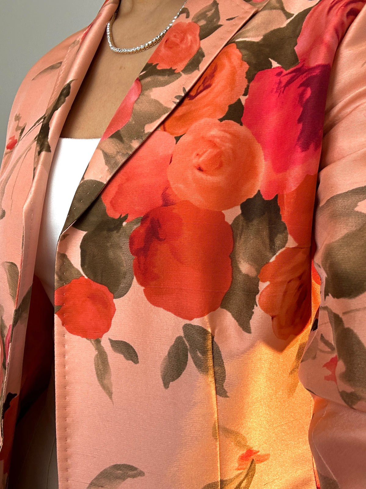Brand New Anne Klein Statement Floral Pink Silk Dress Jacket Blazer