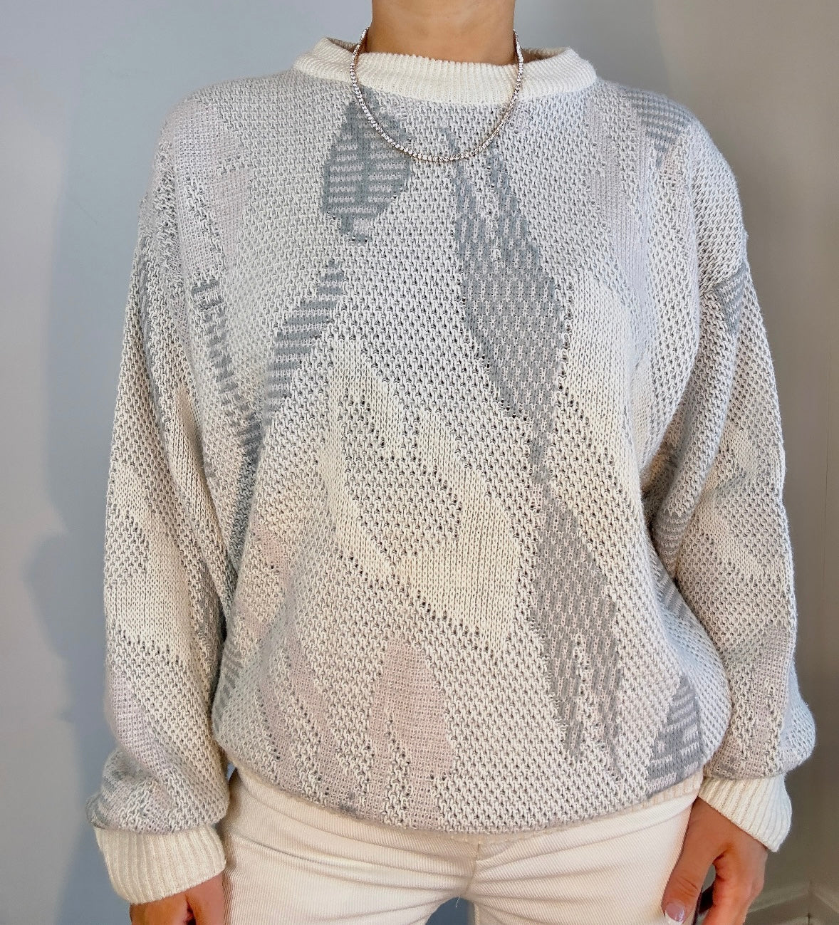 Vintage Abstract White Gray Blue Zeppelin Crewneck Sweater