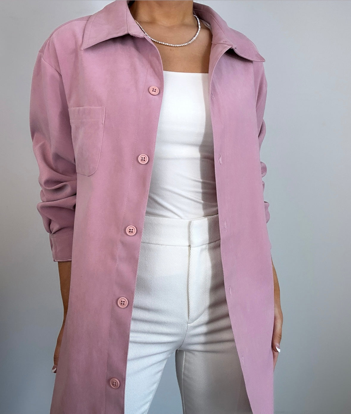 Vintage Faux Suede Mauve Pink Shacket Button Down Top