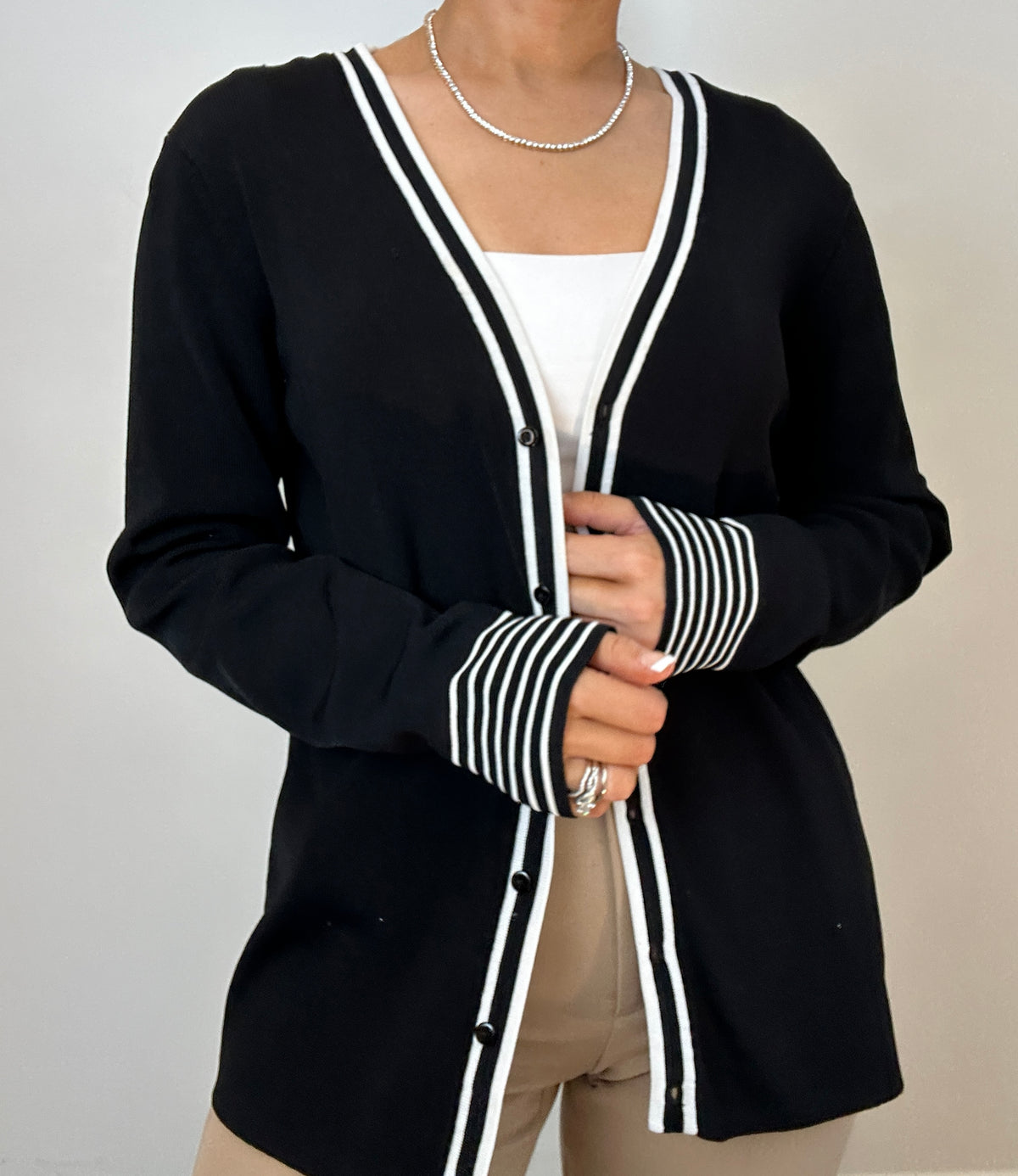 Y2K Vintage George Black White Trim Preppy Old Money Cardigan
