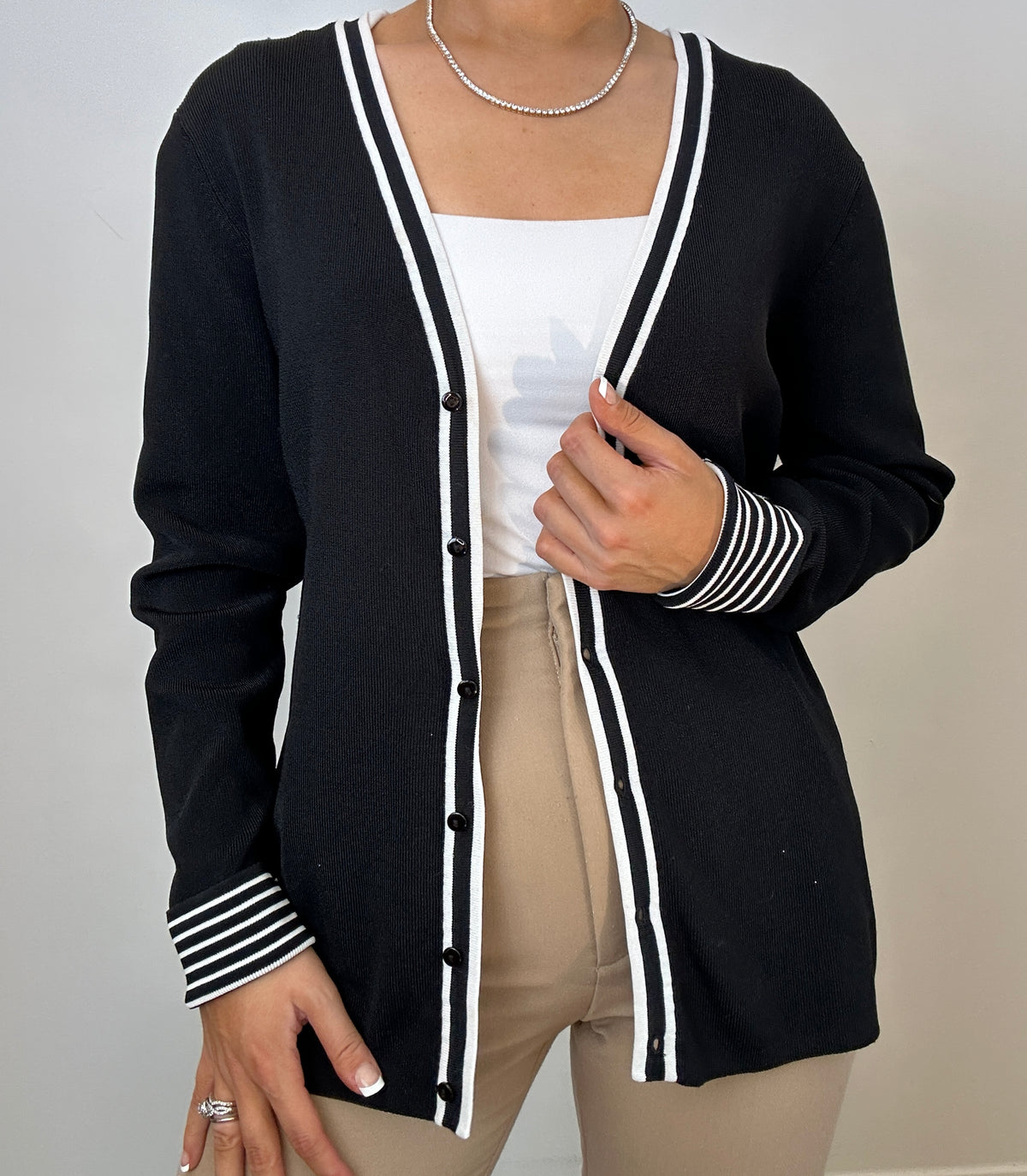 Y2K Vintage George Black White Trim Preppy Old Money Cardigan