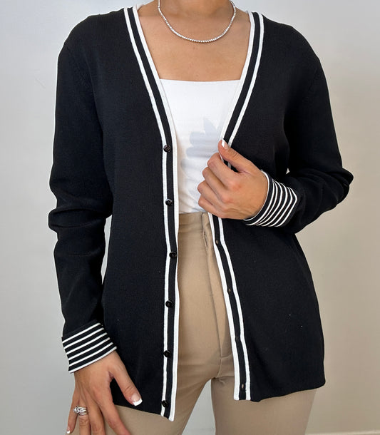 Y2K Vintage George Black White Trim Preppy Old Money Cardigan