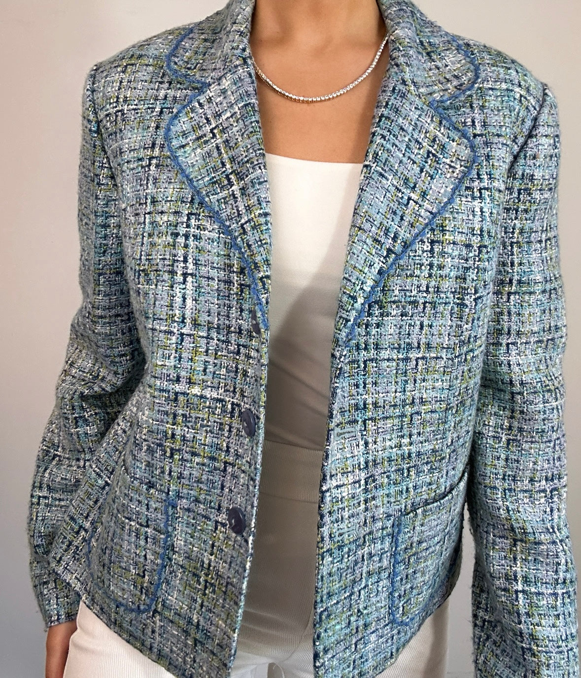 Y2k Vintage Blue Green Purple Tweed Dress Barn Blazer