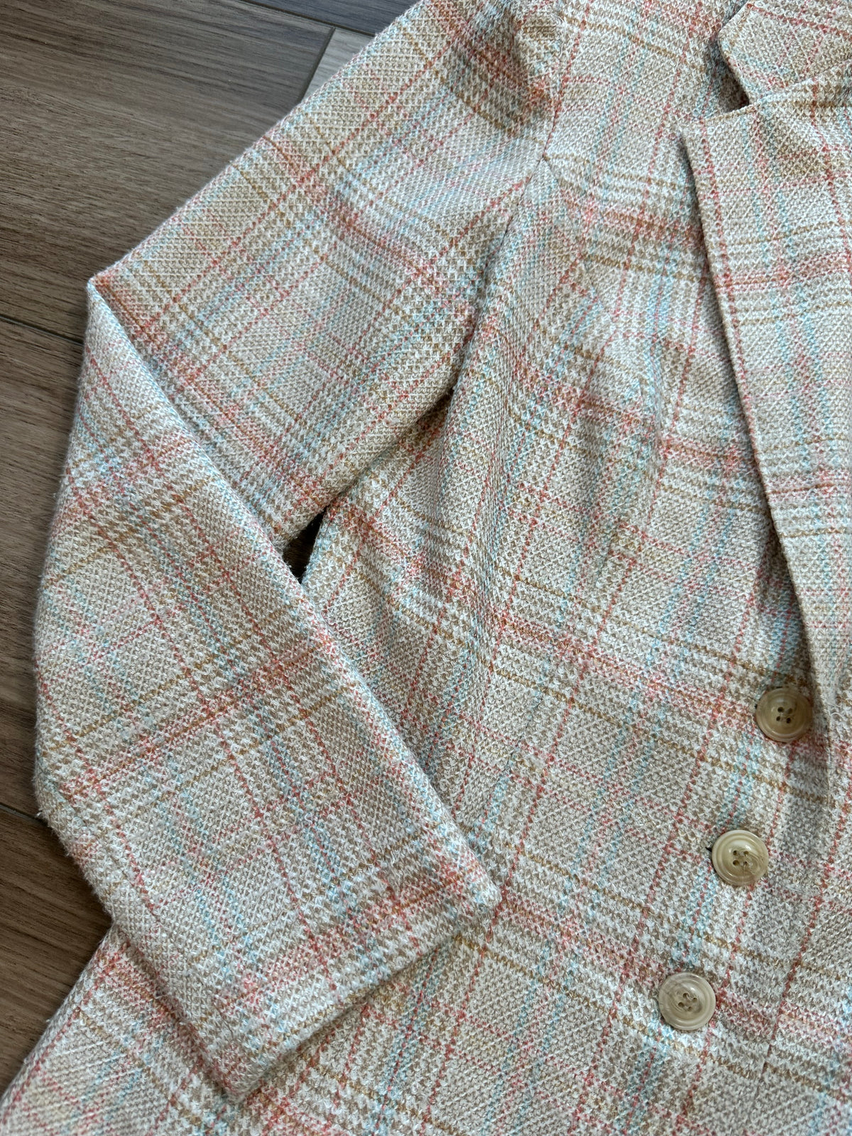 1970's Collegian of California Tailored Cream Blue Orange Plaid Blazer
