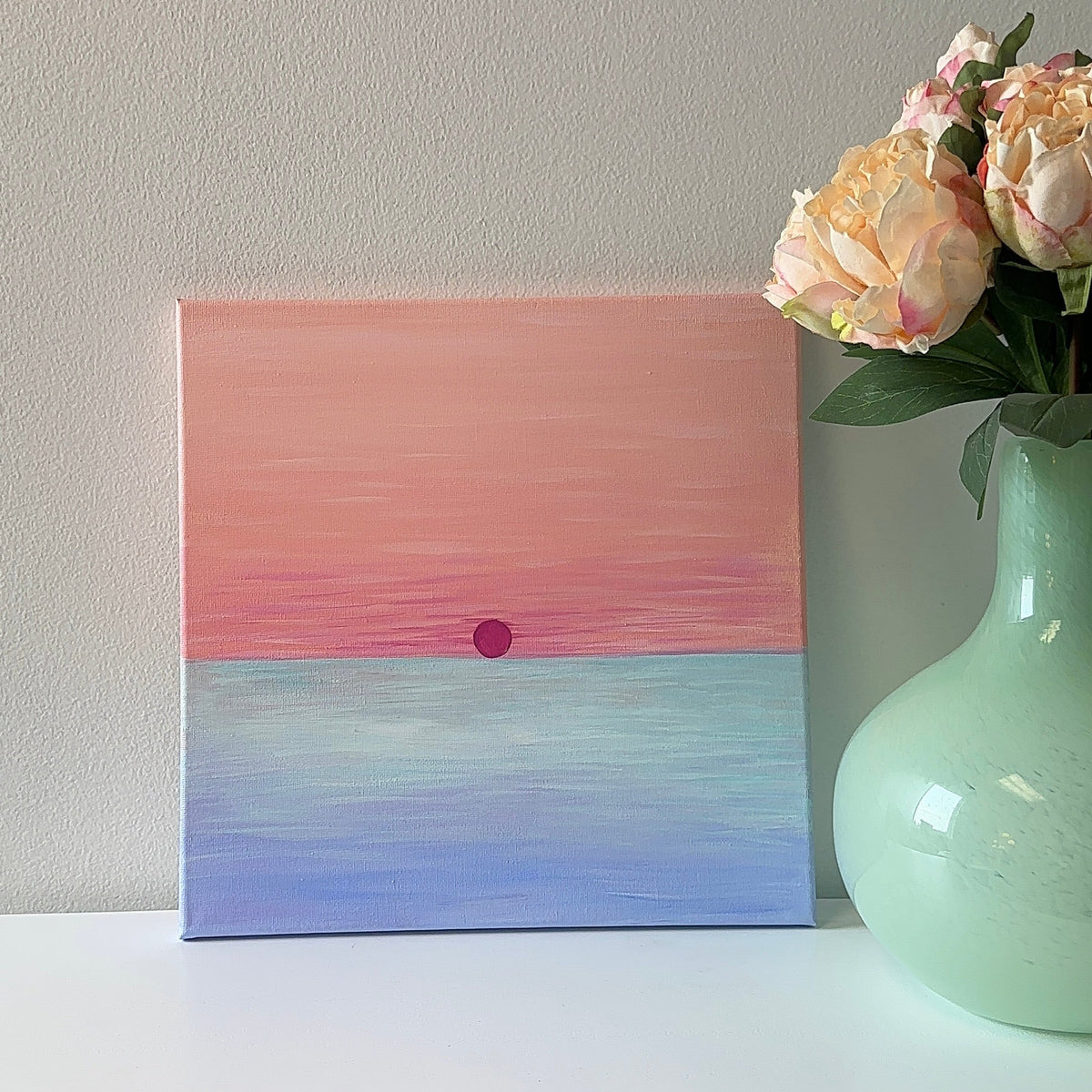 "Dawn" 12x12 Abstract Ocean Sunset Original Painting by Cena Macklin