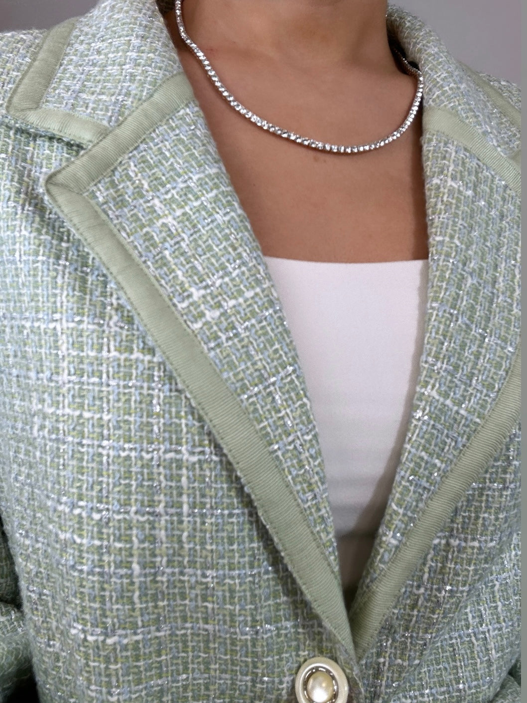 Vintage Mint Green Tweed Shimmer Jaclyn Smith Blazer