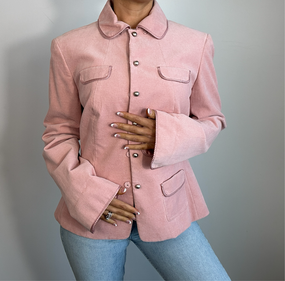 Y2K Tahari Blush Pink Corduroy Collared Jacket