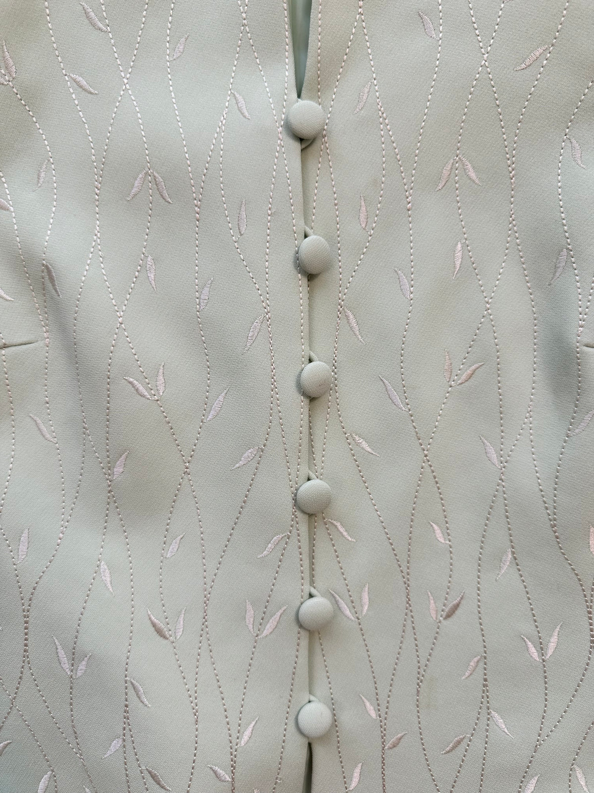 Vintage Light Green White Embroidered Longline Blazer Jacket