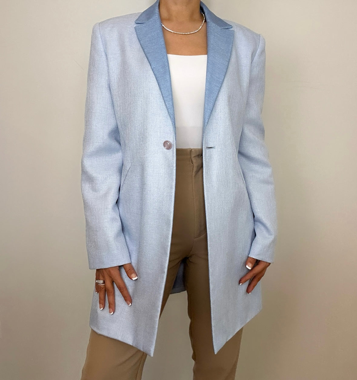 Vintage Light Blue Longline Larry Levine Blazer Jacket
