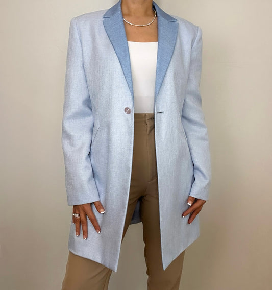 Vintage Light Blue Longline Larry Levine Blazer Jacket
