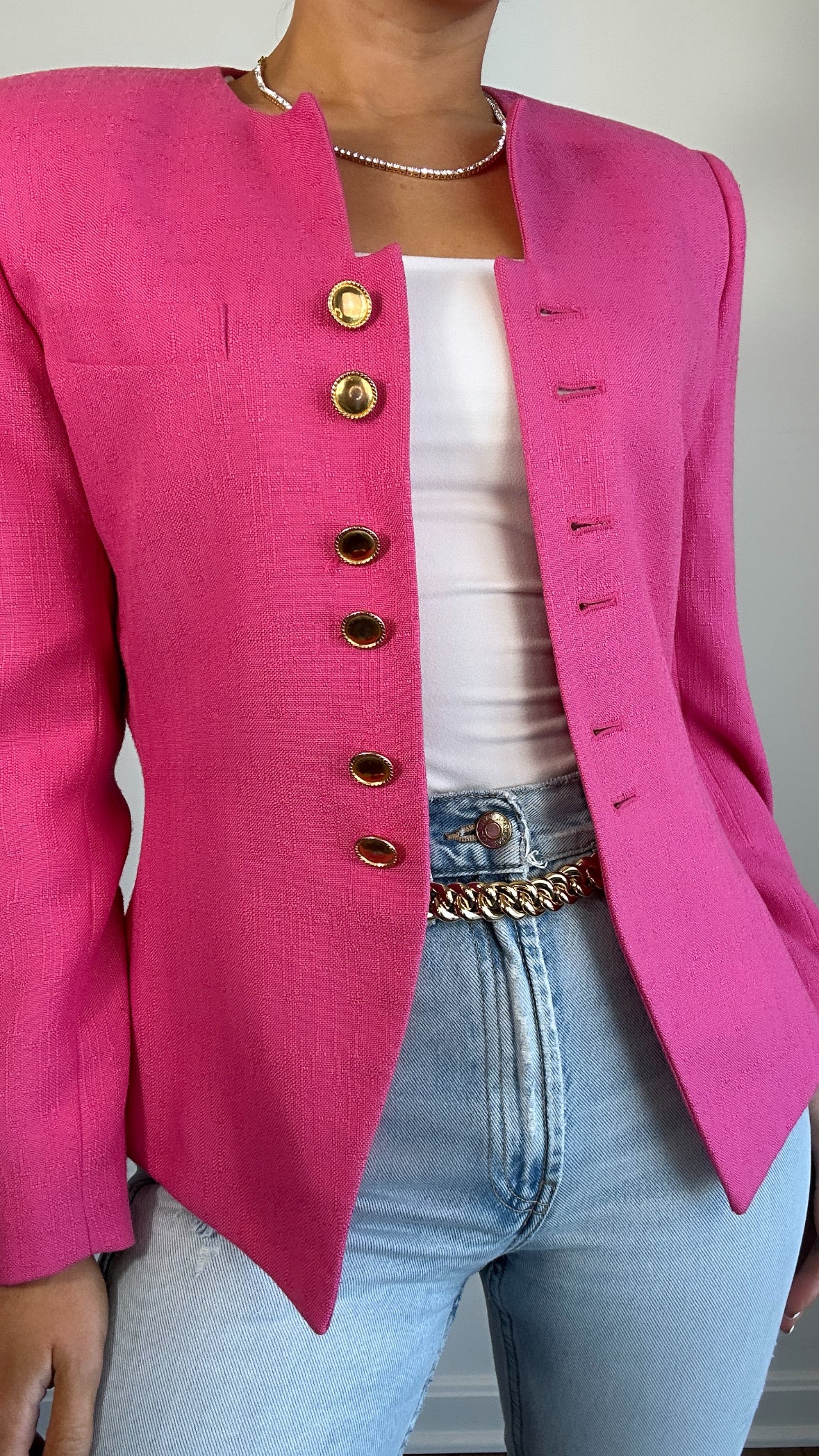 Vintage Hot Pink Kasper ASL Structured Blazer with Gold Buttons