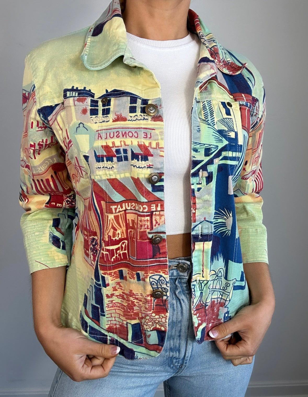 Y2K Euro Kaktus City Scape Graphic Jacket