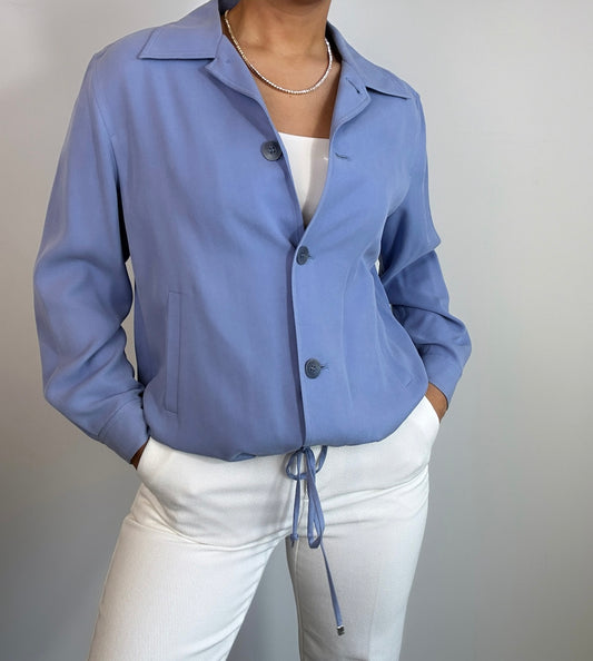 Pure Silk Vintage Talbots Sporty Bomber Style Drawstring Cinch Jacket