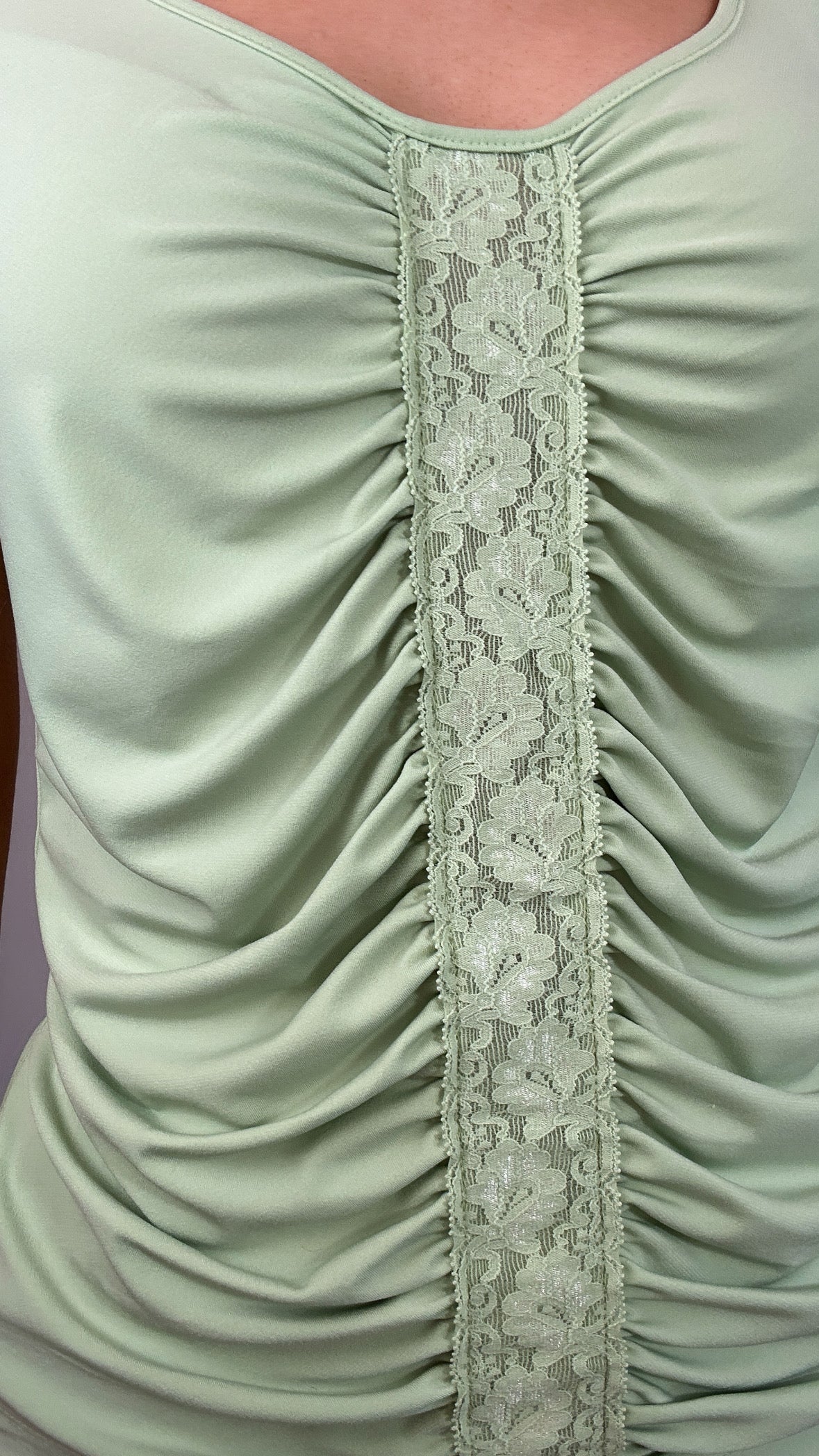 Y2k Vintage Light Green Lace Drape Tank Top