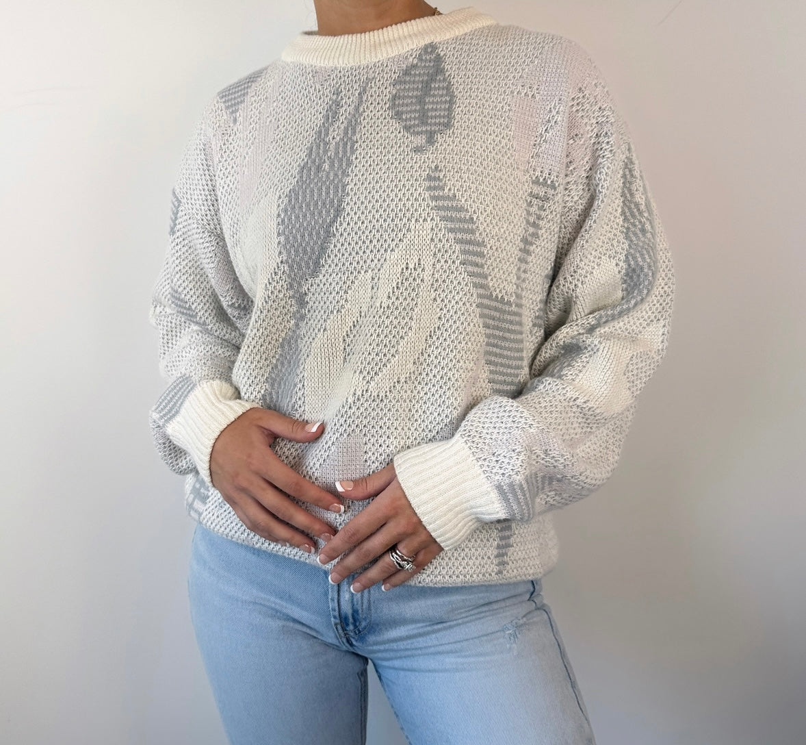 Vintage Abstract White Gray Blue Zeppelin Crewneck Sweater
