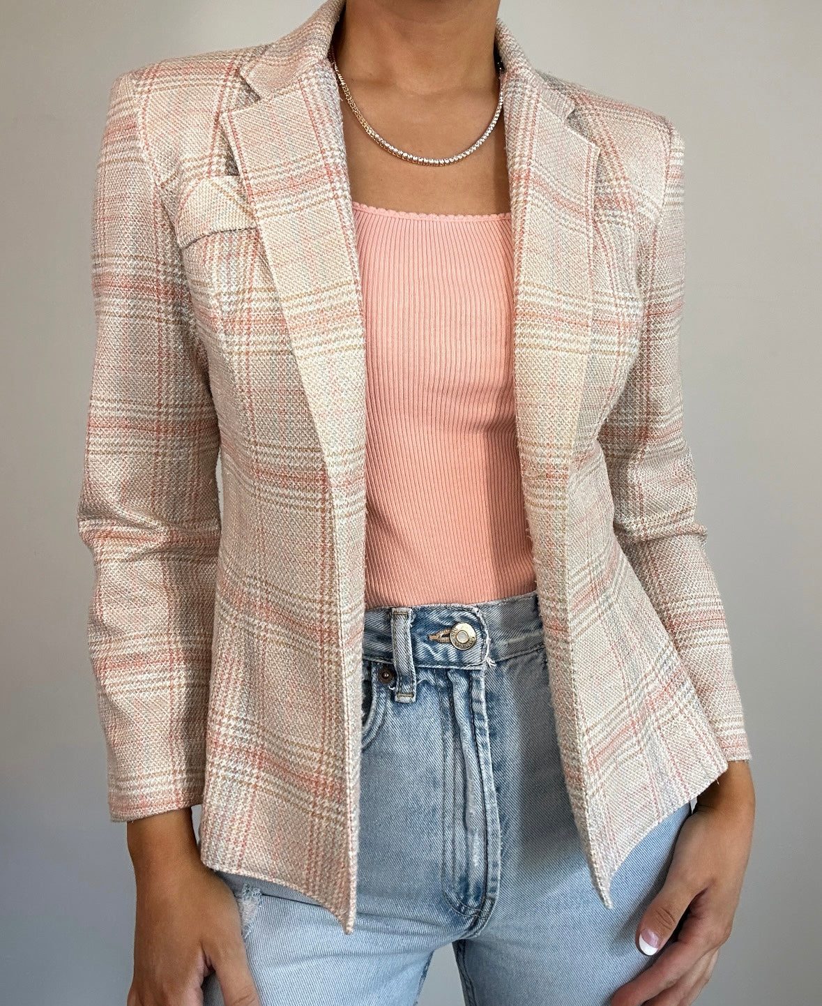 1970's Collegian of California Tailored Cream Blue Orange Plaid Blazer