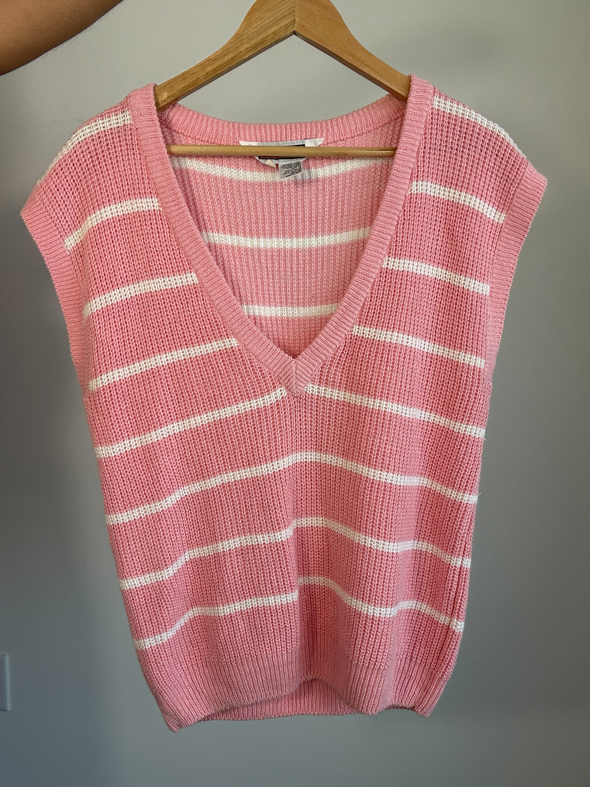 Vintage Eileen Pink White Striped Chunky Sweater Vest