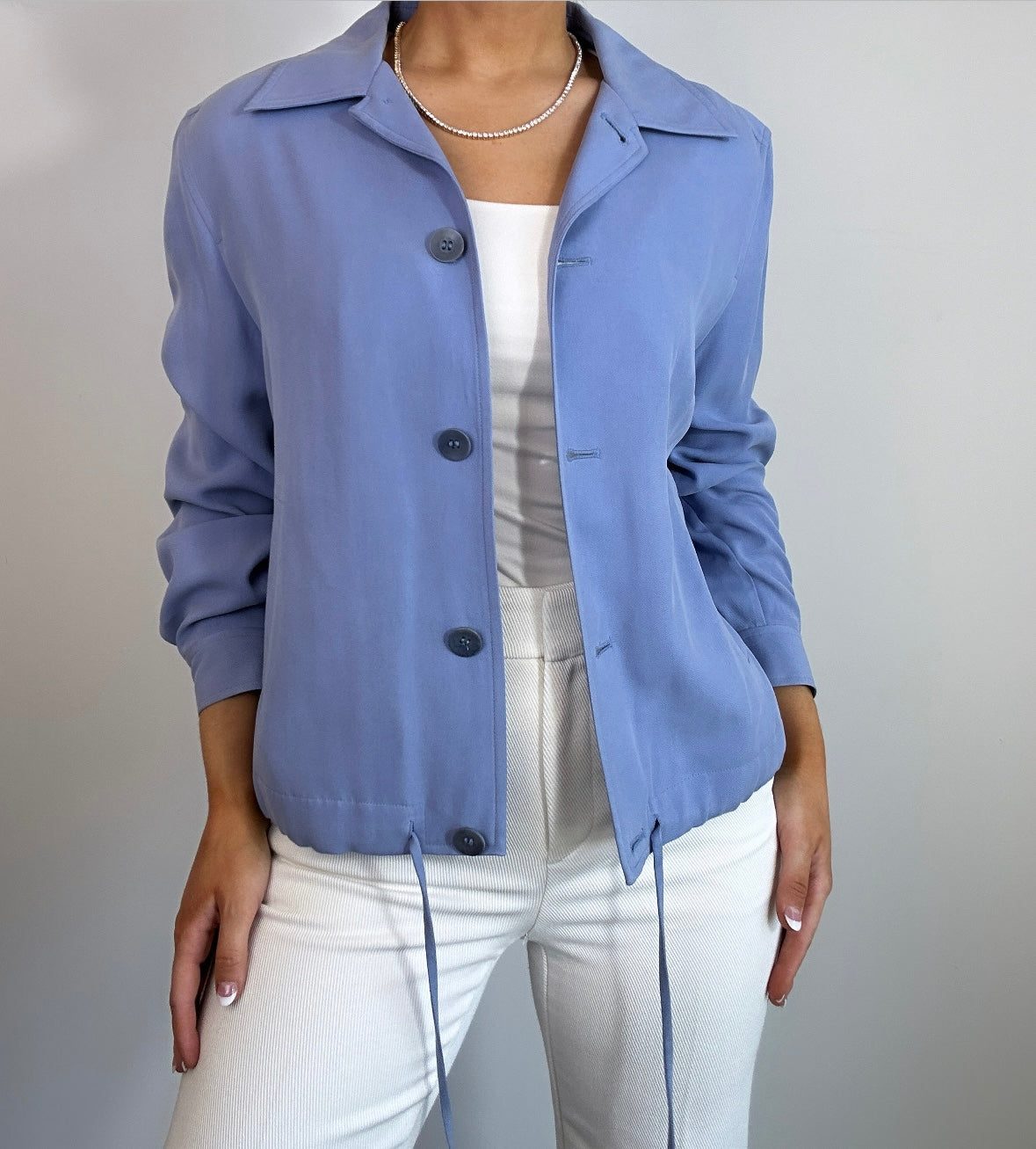 Pure Silk Vintage Talbots Sporty Bomber Style Drawstring Cinch Jacket
