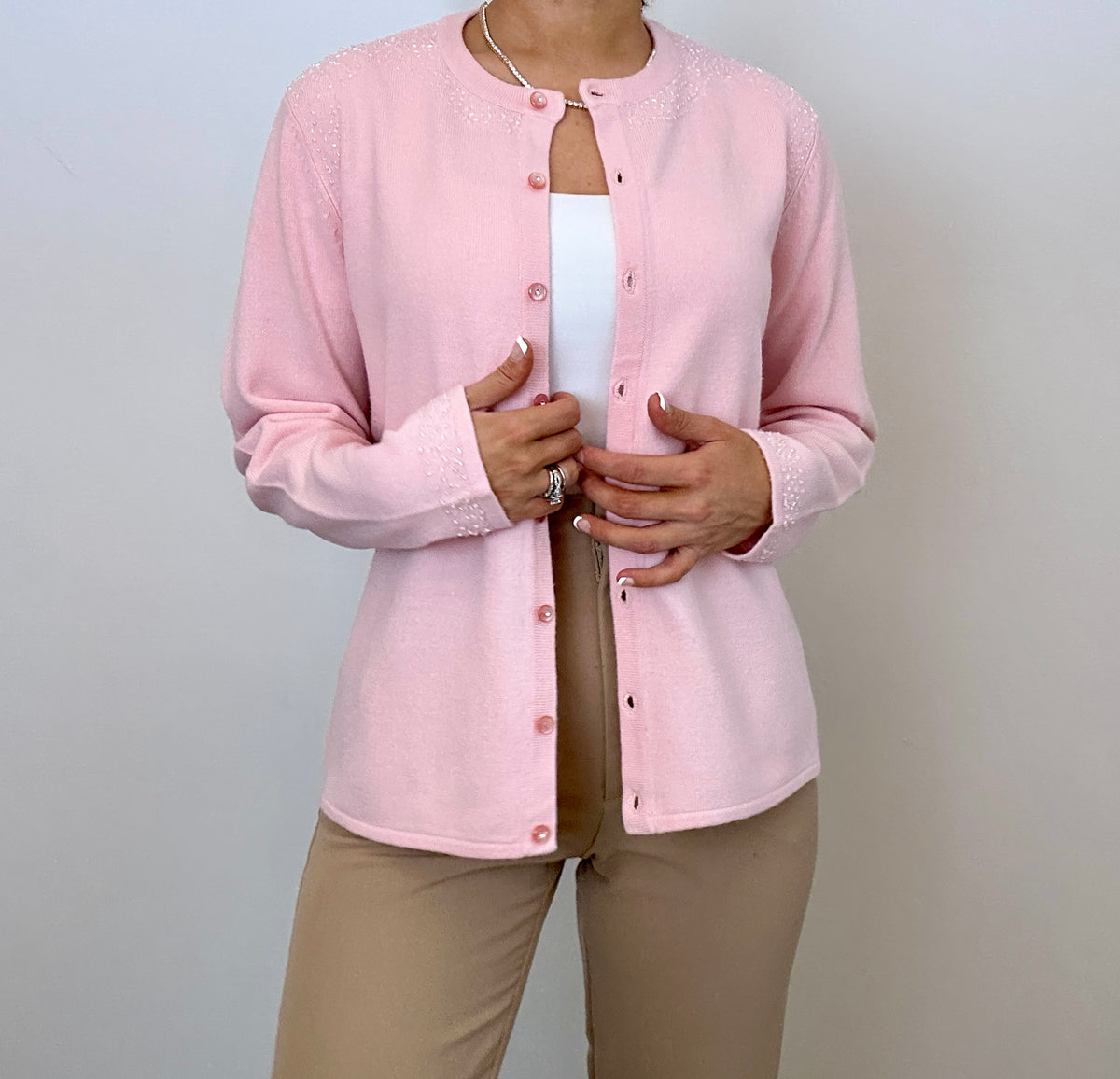 Vintage Light Pink Beaded Cardigan