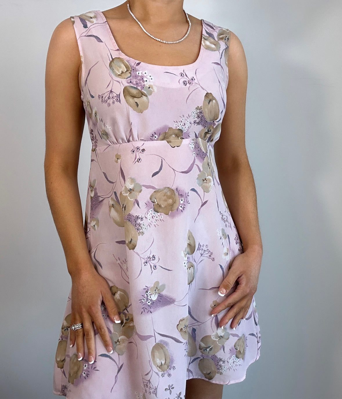 Vintage Brentwood Lavender Tan Floral Mini Dress