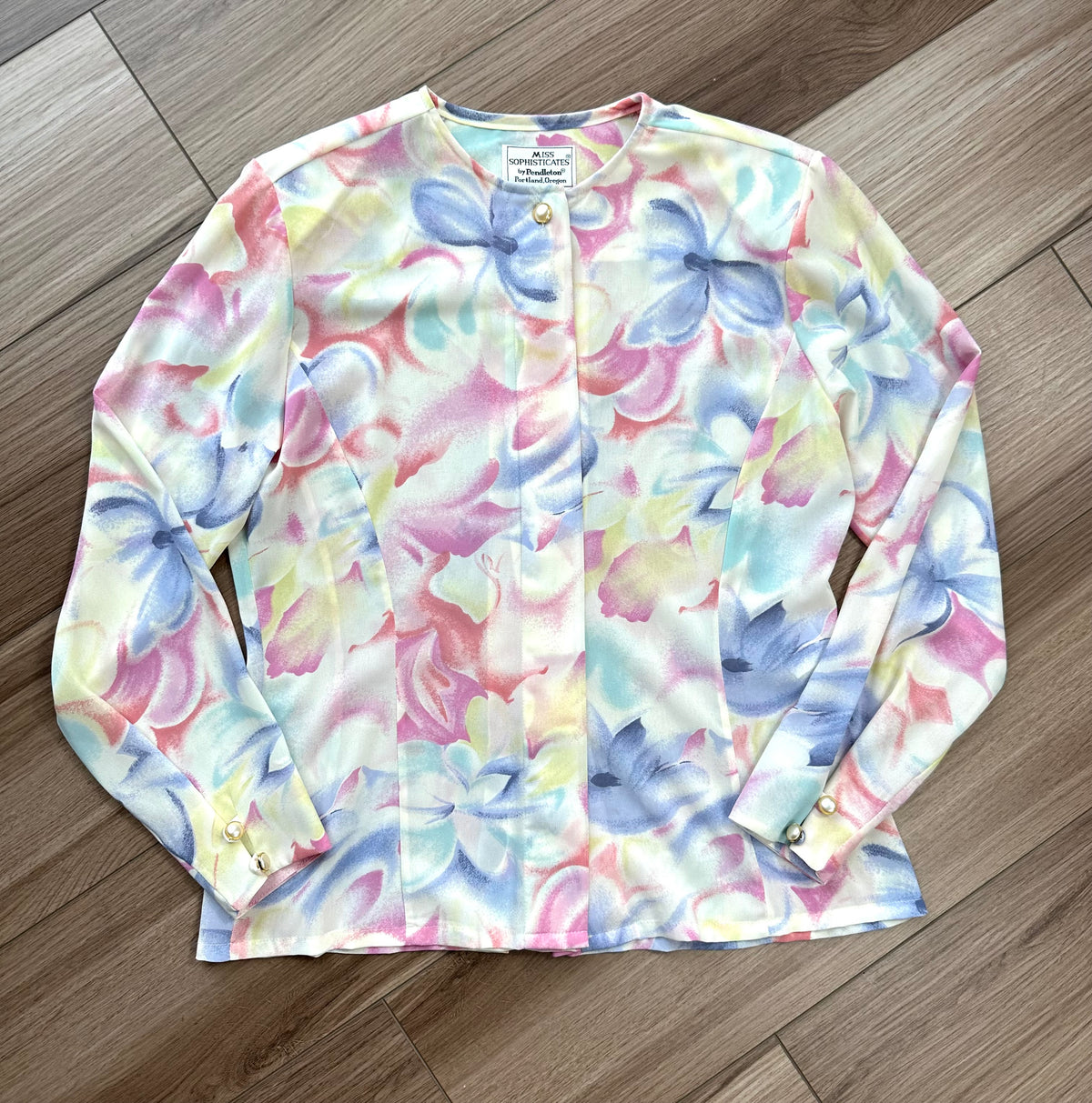Vintage Pastel Floral Button Up Blouse