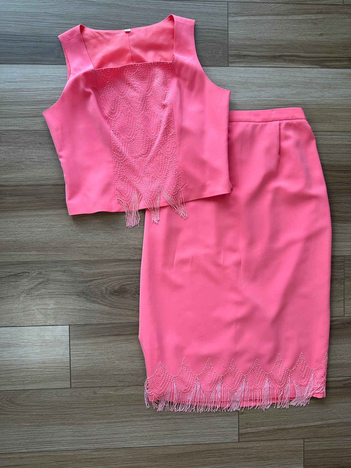 Y2K Vibrant Pink Beaded Sparkly Matching Skirt Set