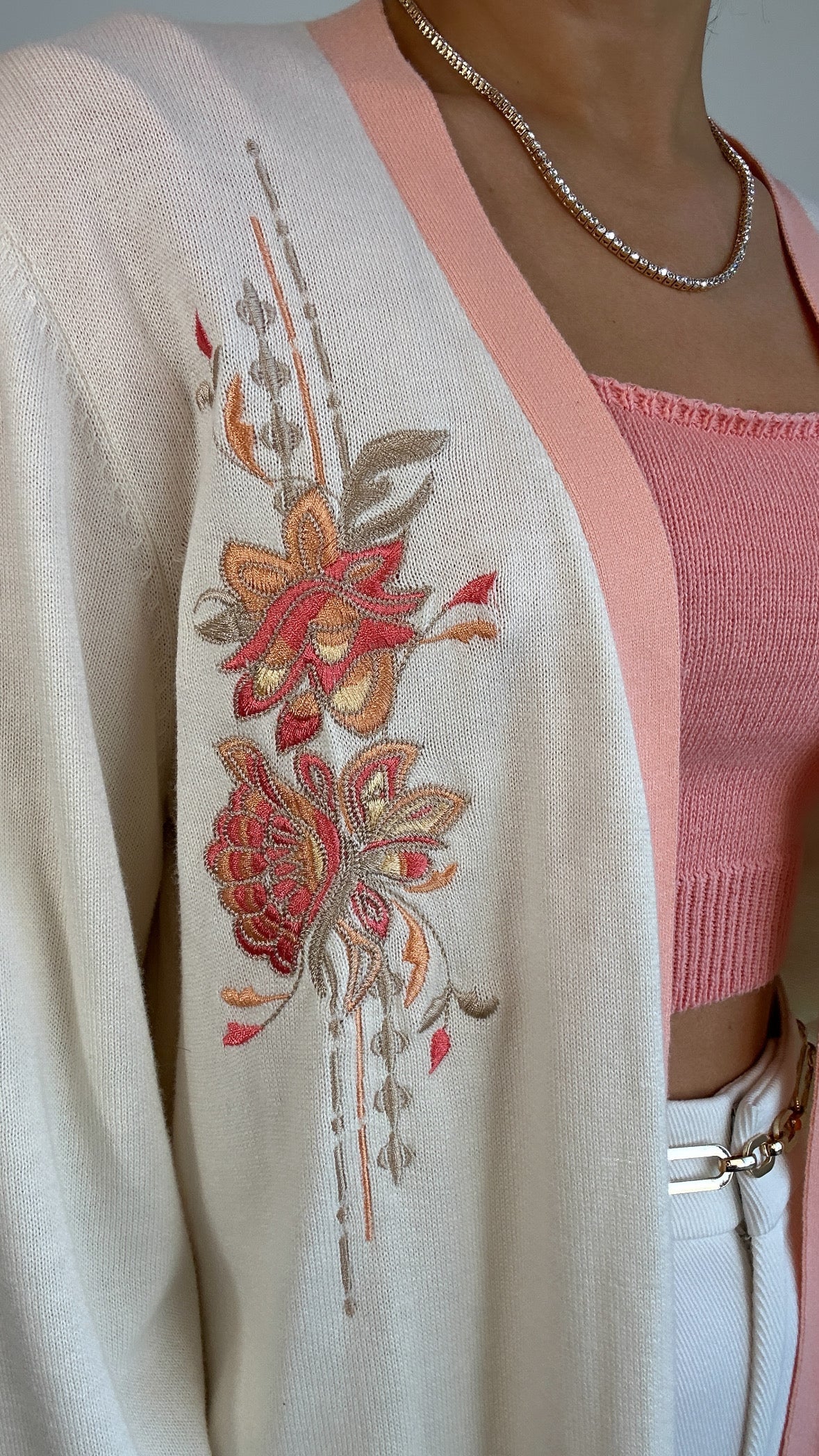 Vintage Peach & Cream Floral Embroidered Kimono Cardigan