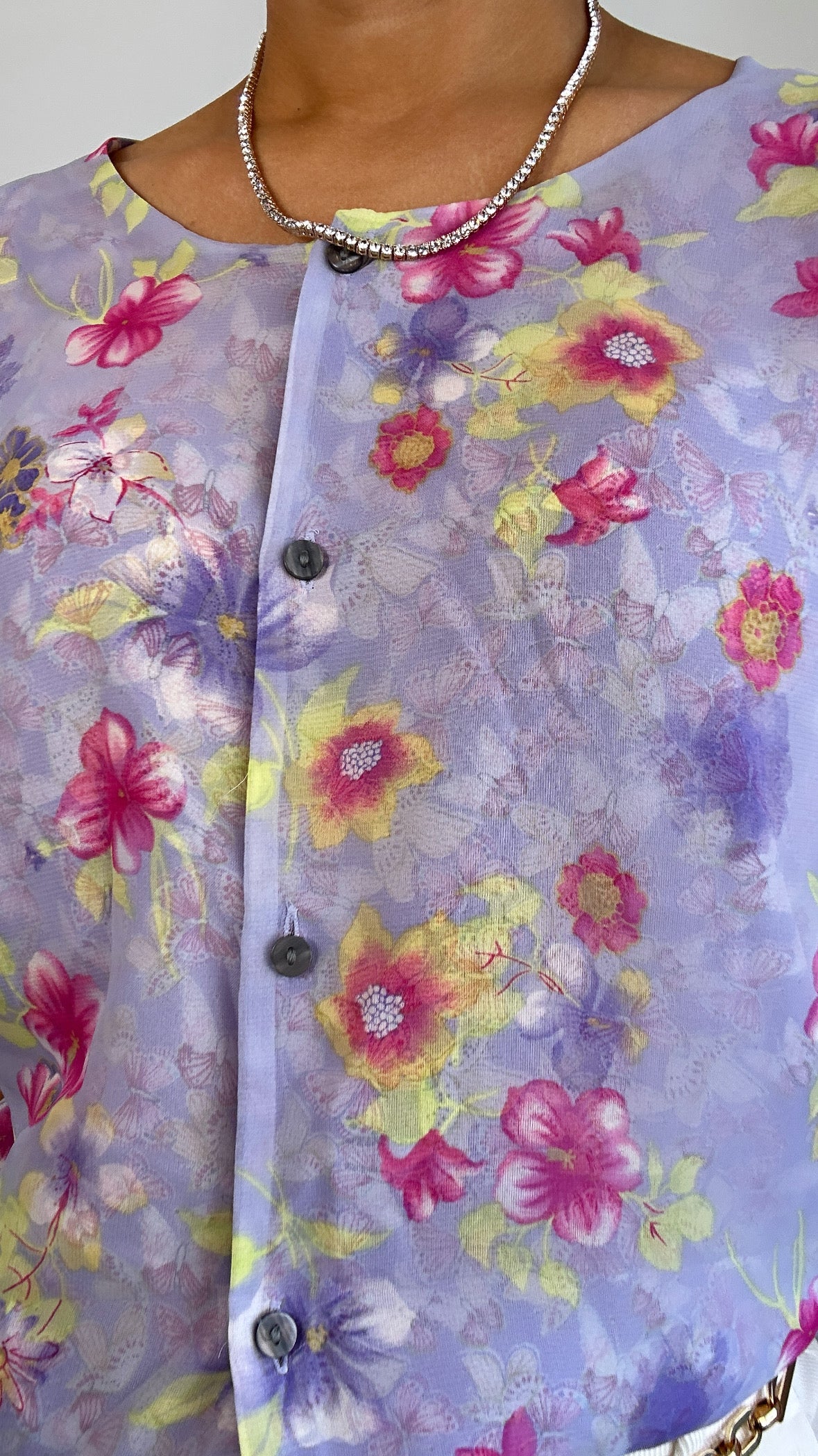 Vintage Lavender Pink Reversible Butterfly Floral Blouse