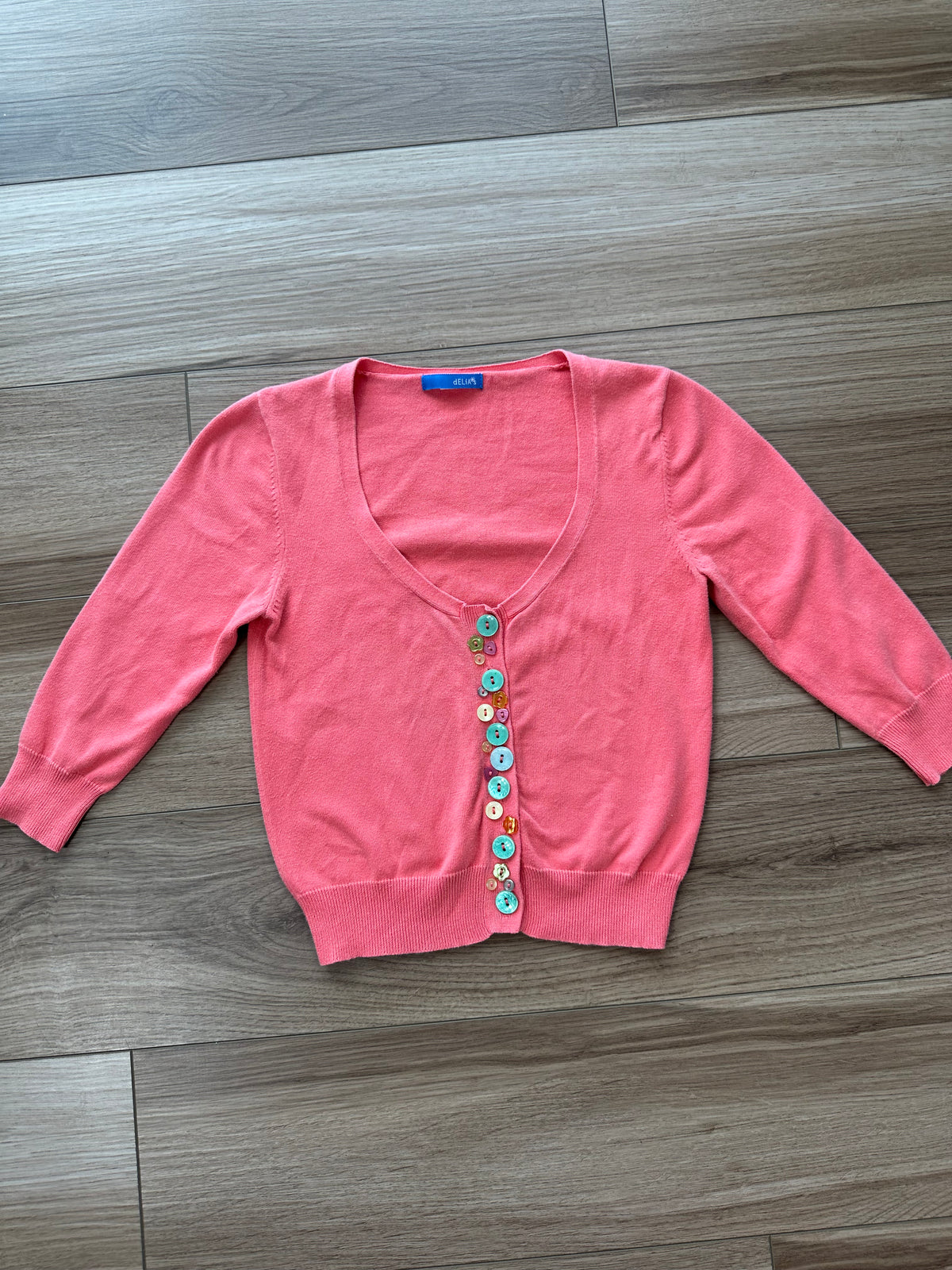 Y2K Salmon Multicolor Button Crop Mini Cardigan Top