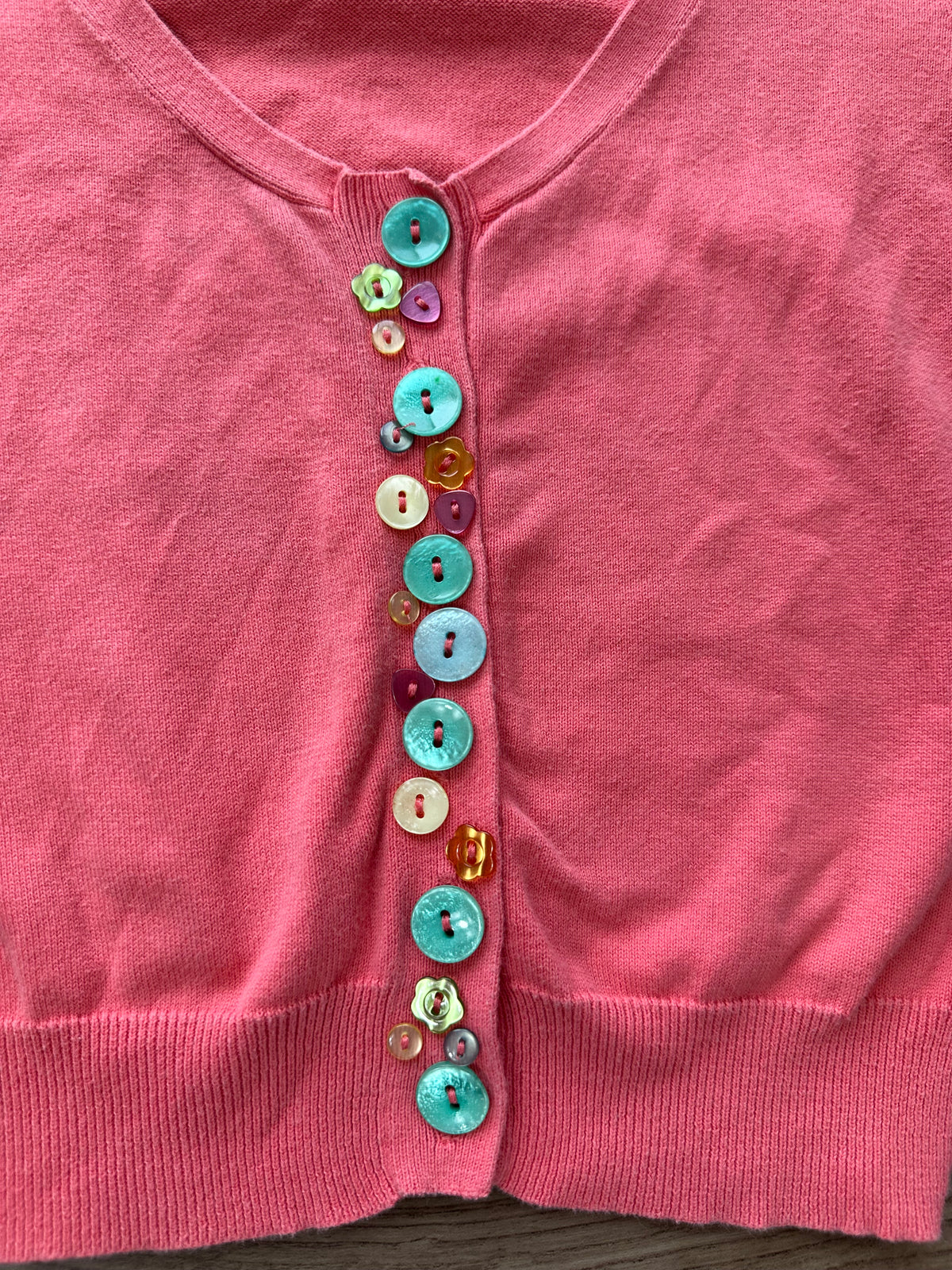 Y2K Salmon Multicolor Button Crop Mini Cardigan Top